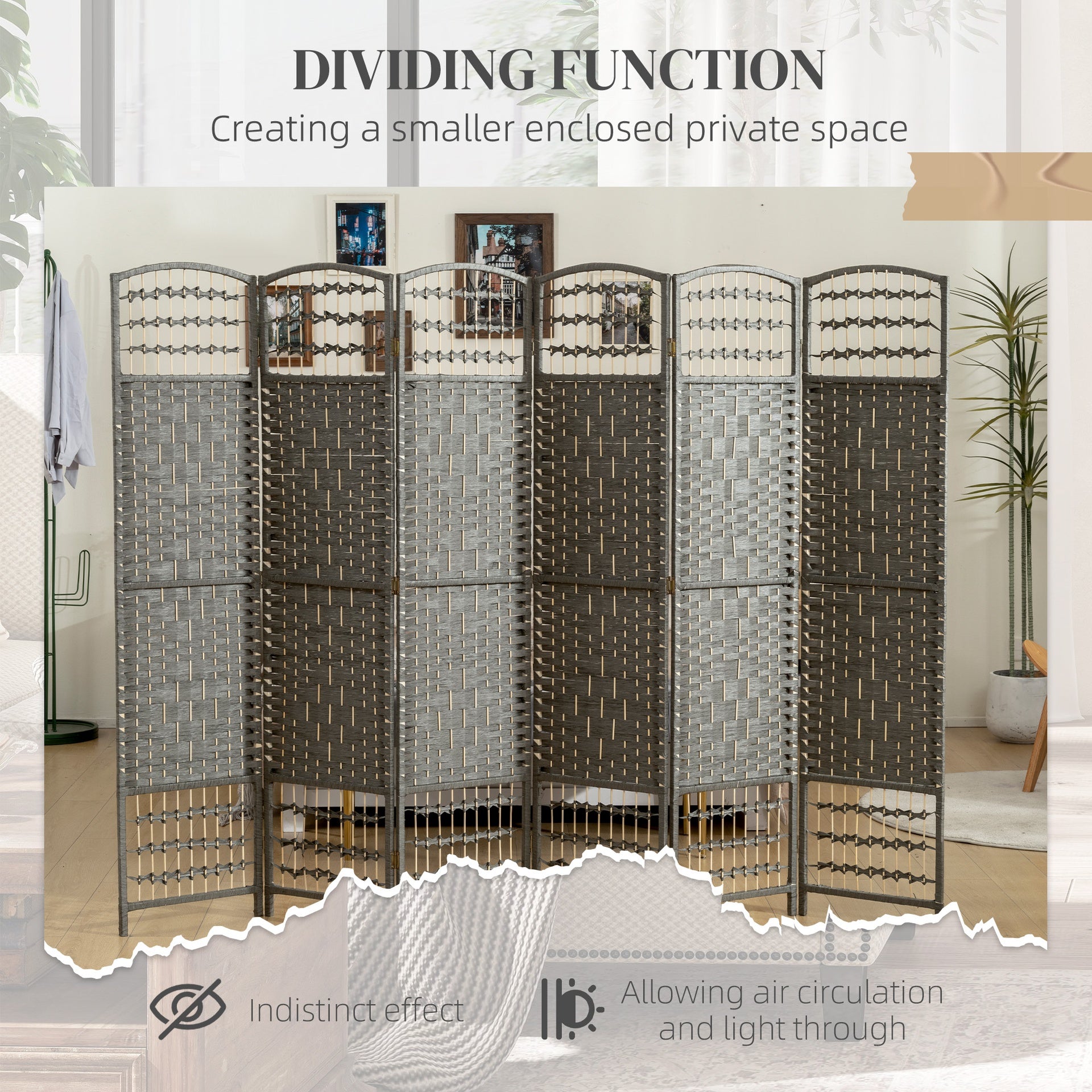 HOMCOM 4 Panel Room Divider, Folding Screen, 5.6', Dark Gray