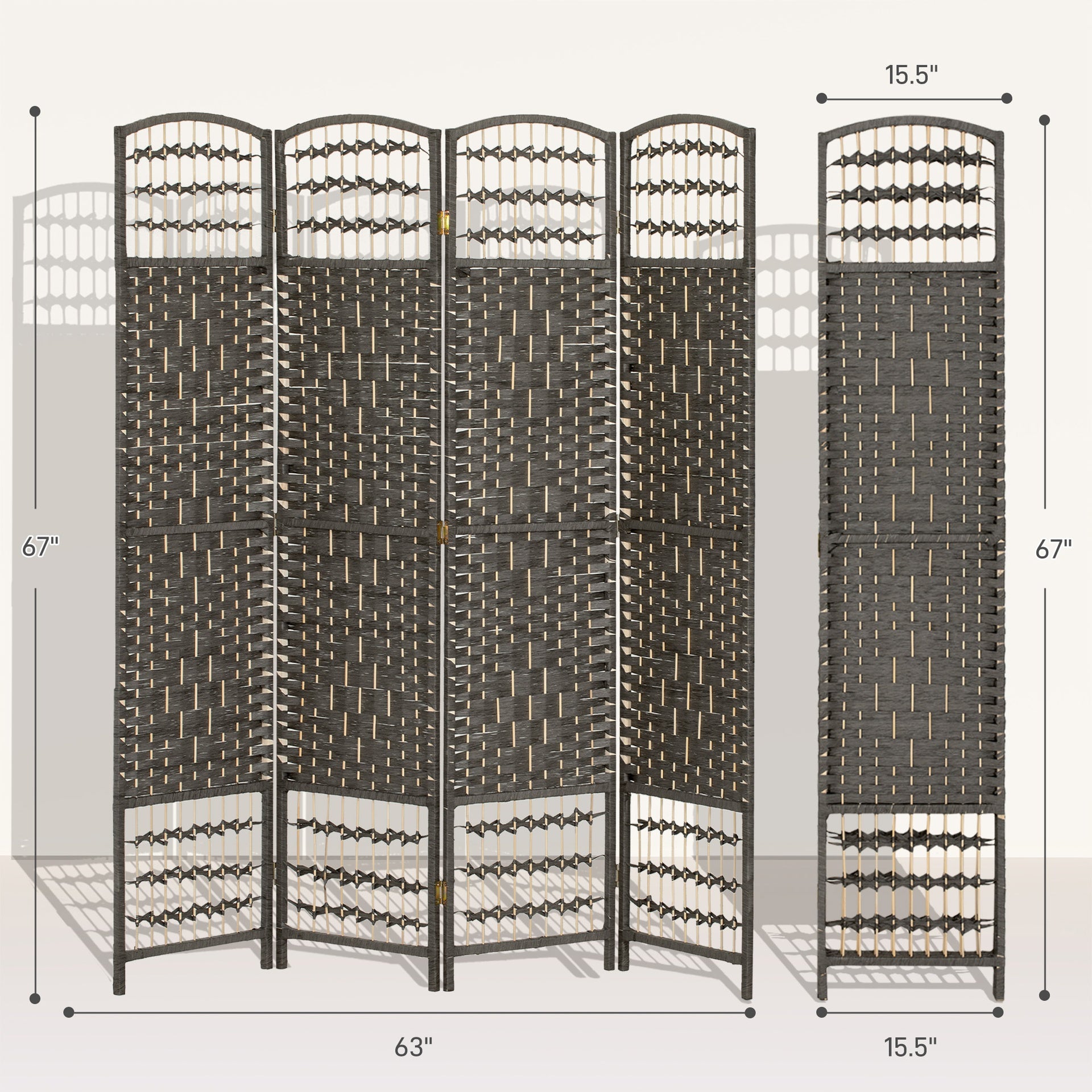 HOMCOM 4 Panel Room Divider, Folding Screen, 5.6', Dark Gray