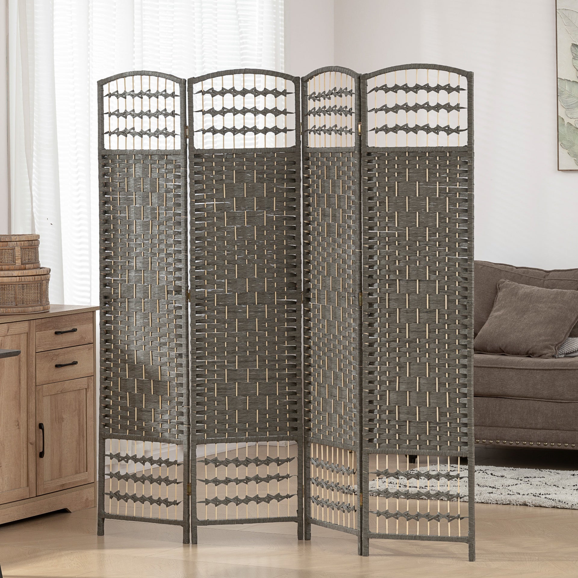 HOMCOM 4 Panel Room Divider, Folding Screen, 5.6', Dark Gray