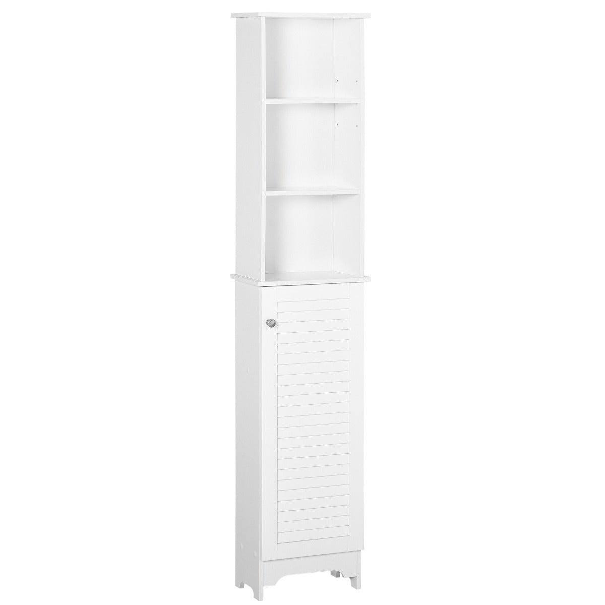 HOMCOM Tall Bathroom Storage Cabinet/Freestanding Linen Tower with 3-Tier Open Adjustable Shelf and Cupboard, White