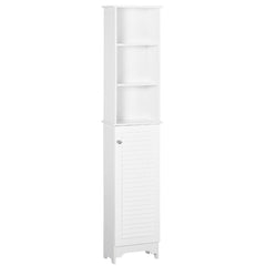 HOMCOM Tall Bathroom Storage Cabinet/Freestanding Linen Tower with 3-Tier Open Adjustable Shelf and Cupboard, White