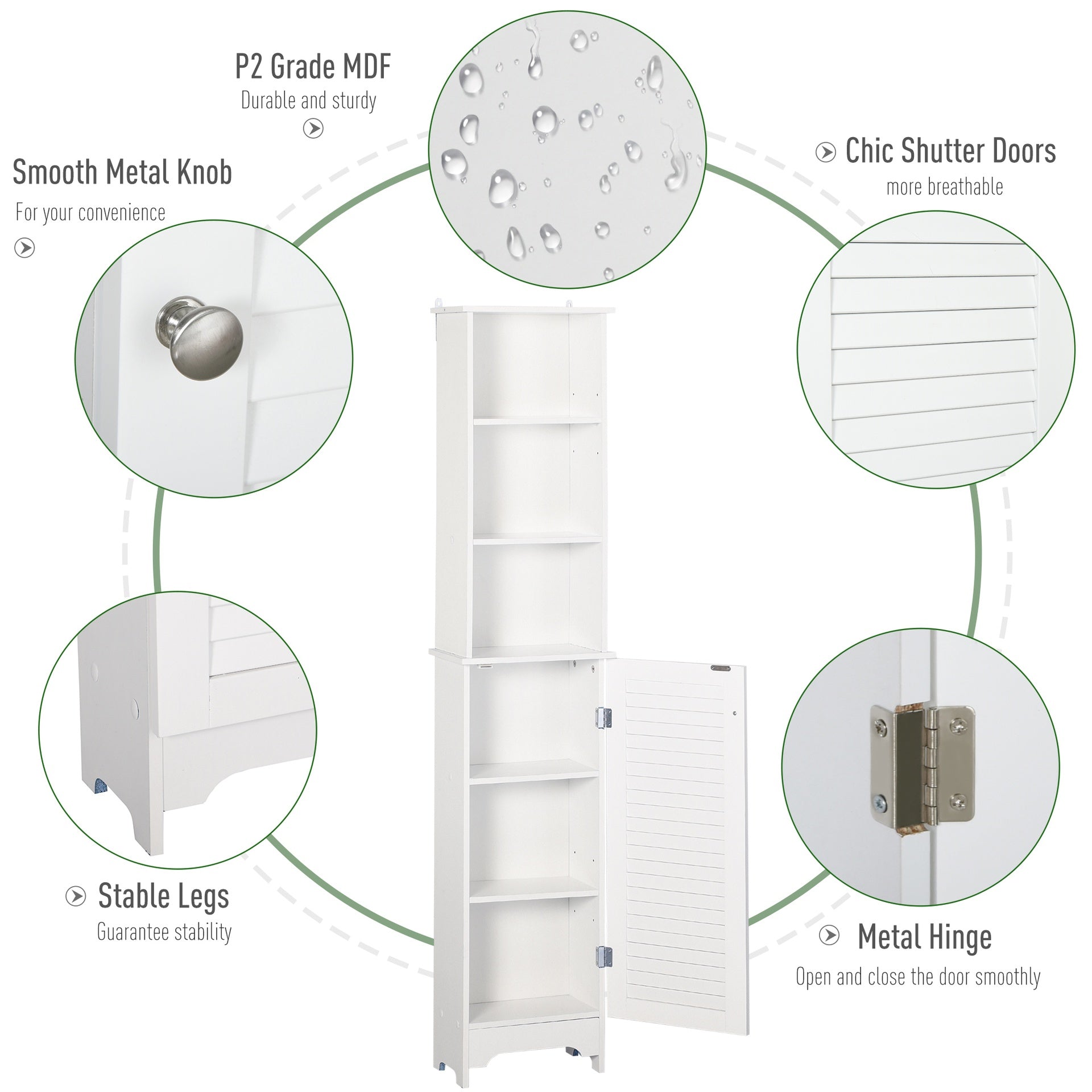 HOMCOM Tall Bathroom Storage Cabinet/Freestanding Linen Tower with 3-Tier Open Adjustable Shelf and Cupboard, White