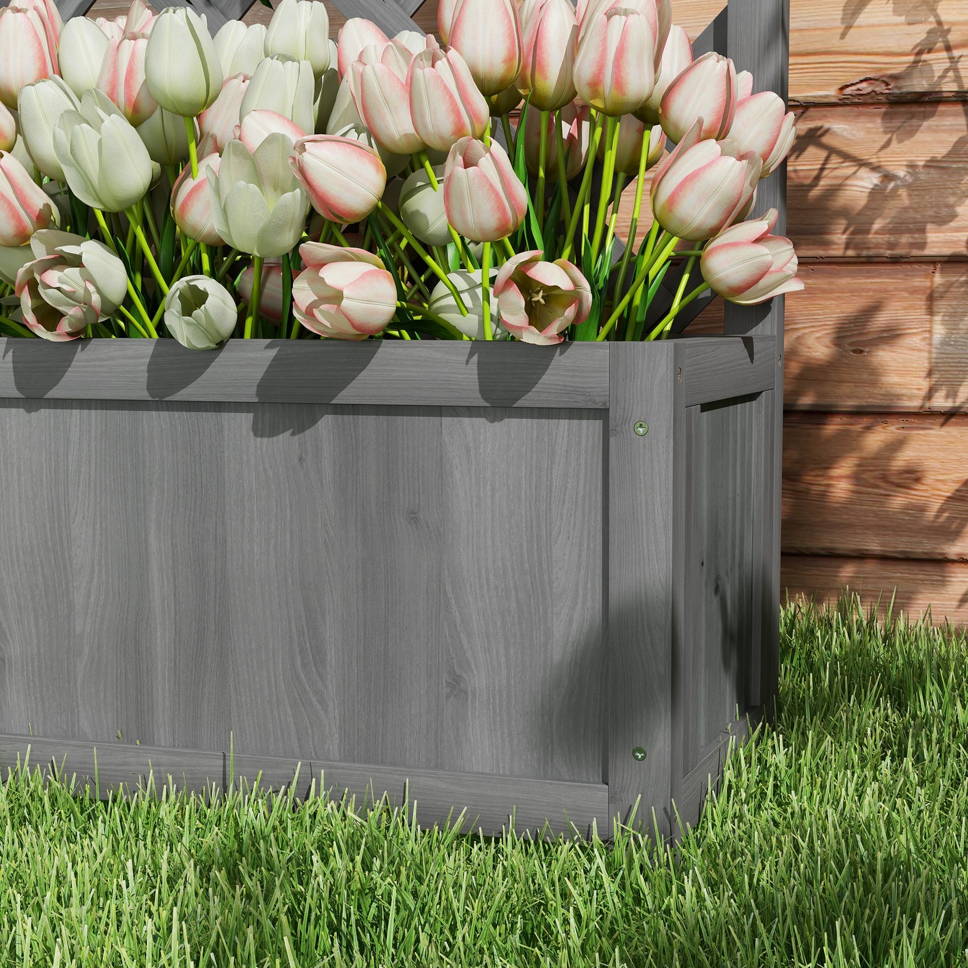 Outsunny 46" Wooden Planter with Trellis, Raised Garden Bed to Grow Vegetables, Herbs, Flowers for Backyard, Patio, Gray