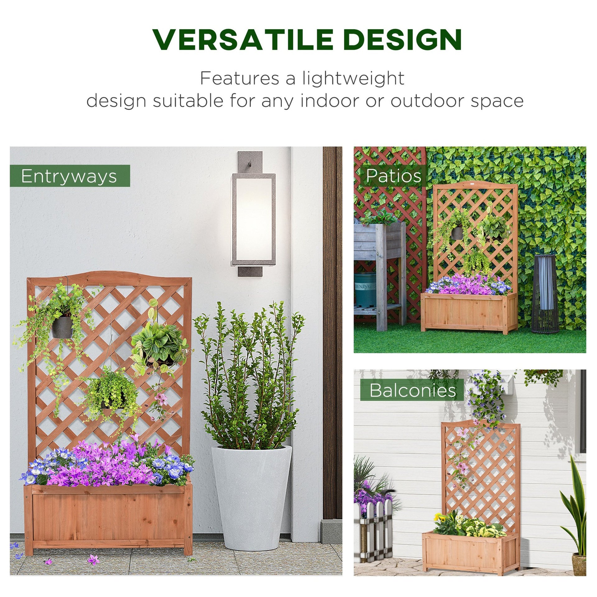 Outsunny 28" x 11" x 46" Raised Garden Bed, Wooden Planter Box w/ Trellis, Brown