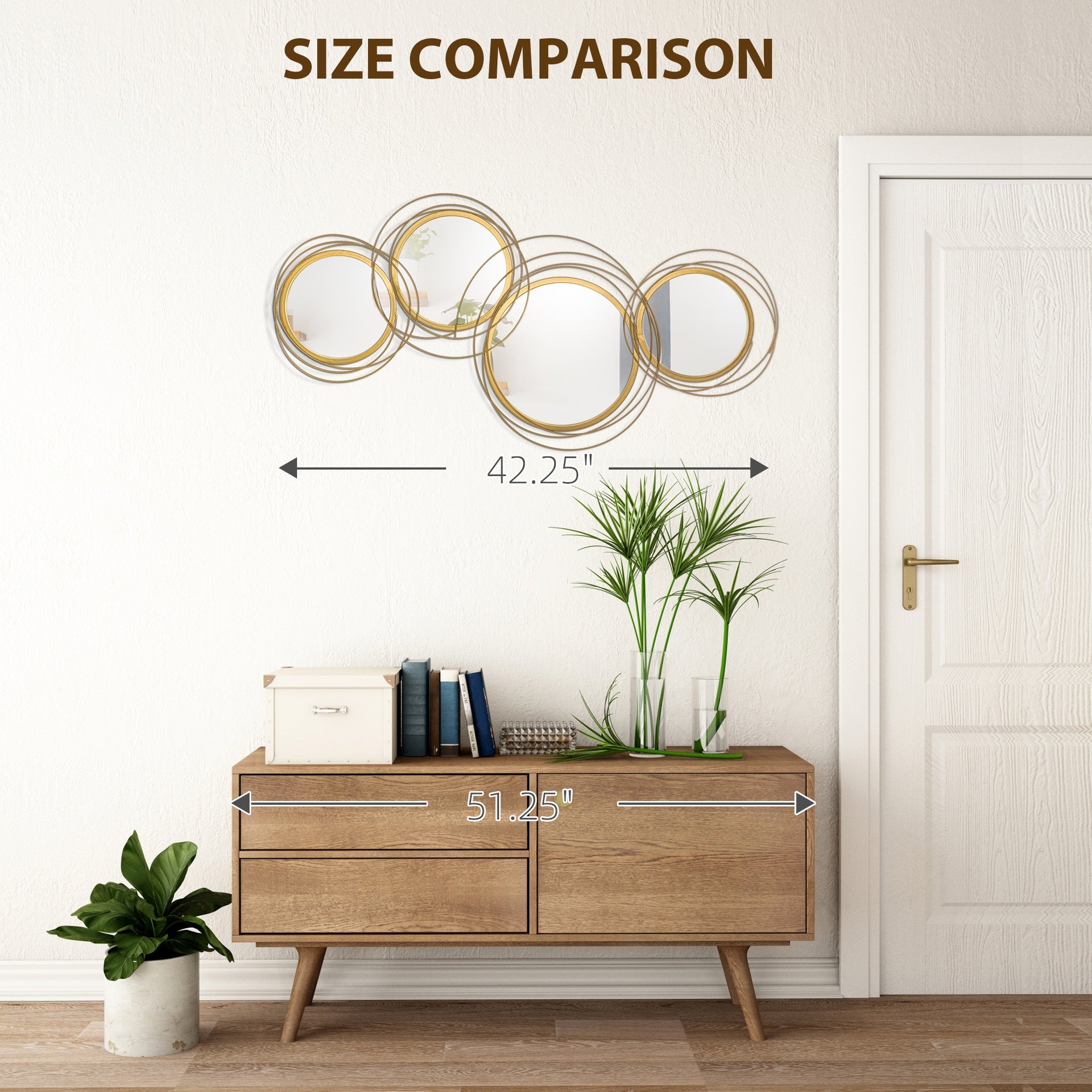 HOMCOM 42.25" Circle Mirror for Wall, Modern Metal Wall Art for Living Room, Bedroom and Dining Room, Gold