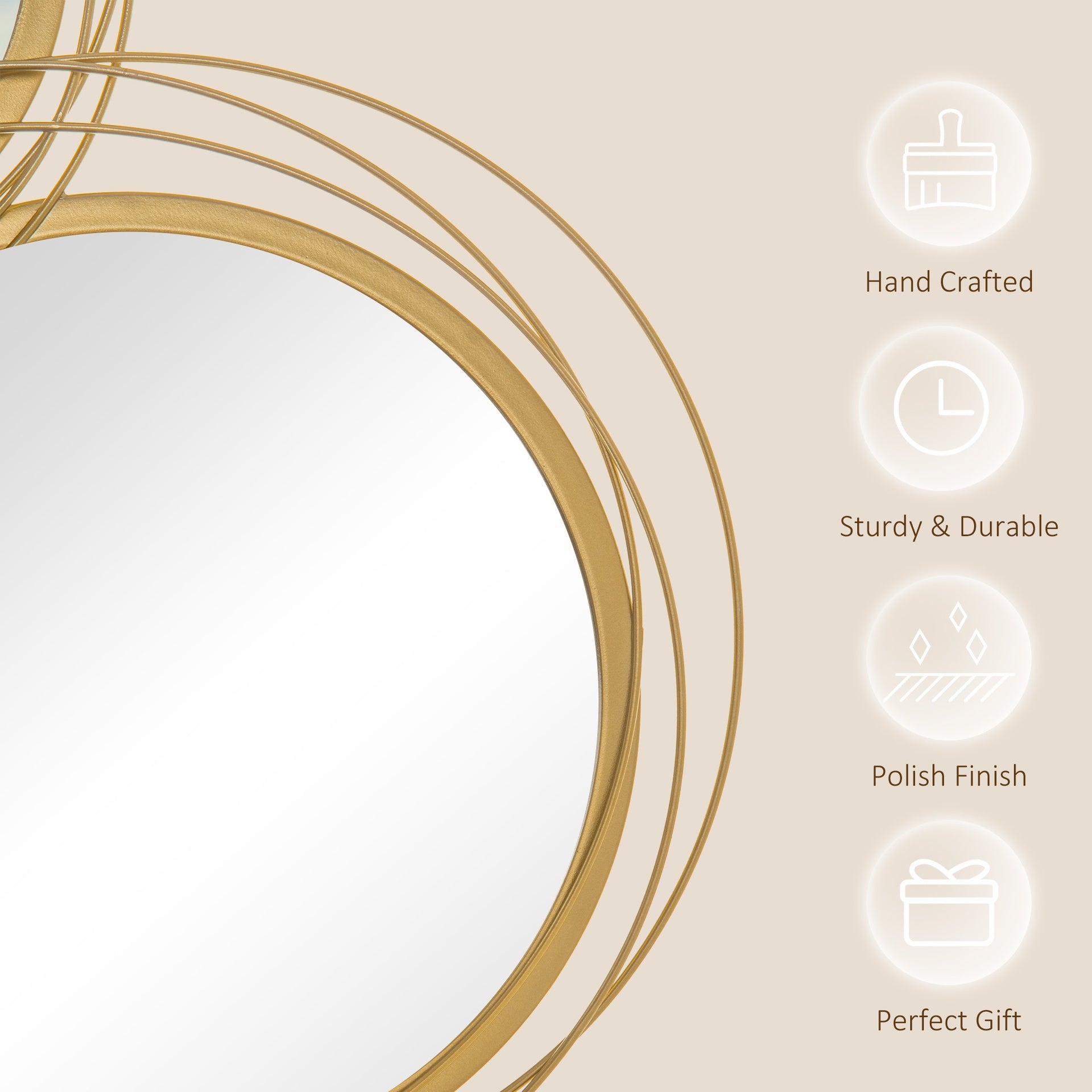 HOMCOM 42.25" Circle Mirror for Wall, Modern Metal Wall Art for Living Room, Bedroom and Dining Room, Gold