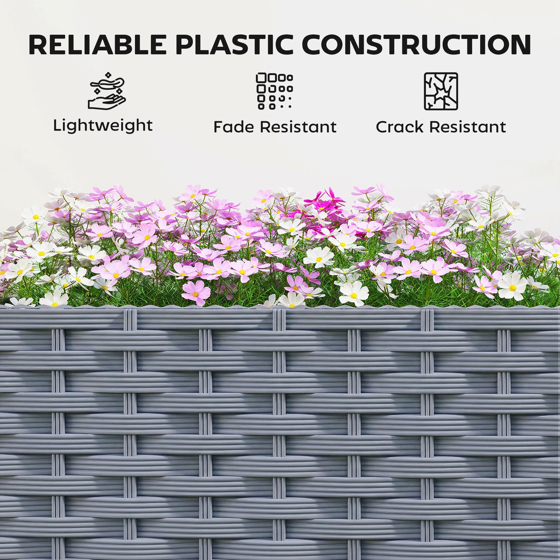 Outsunny Planter Box with Trellis, Self Watering Raised Garden Bed with Lockable Wheels and Drainage Holes, Gray