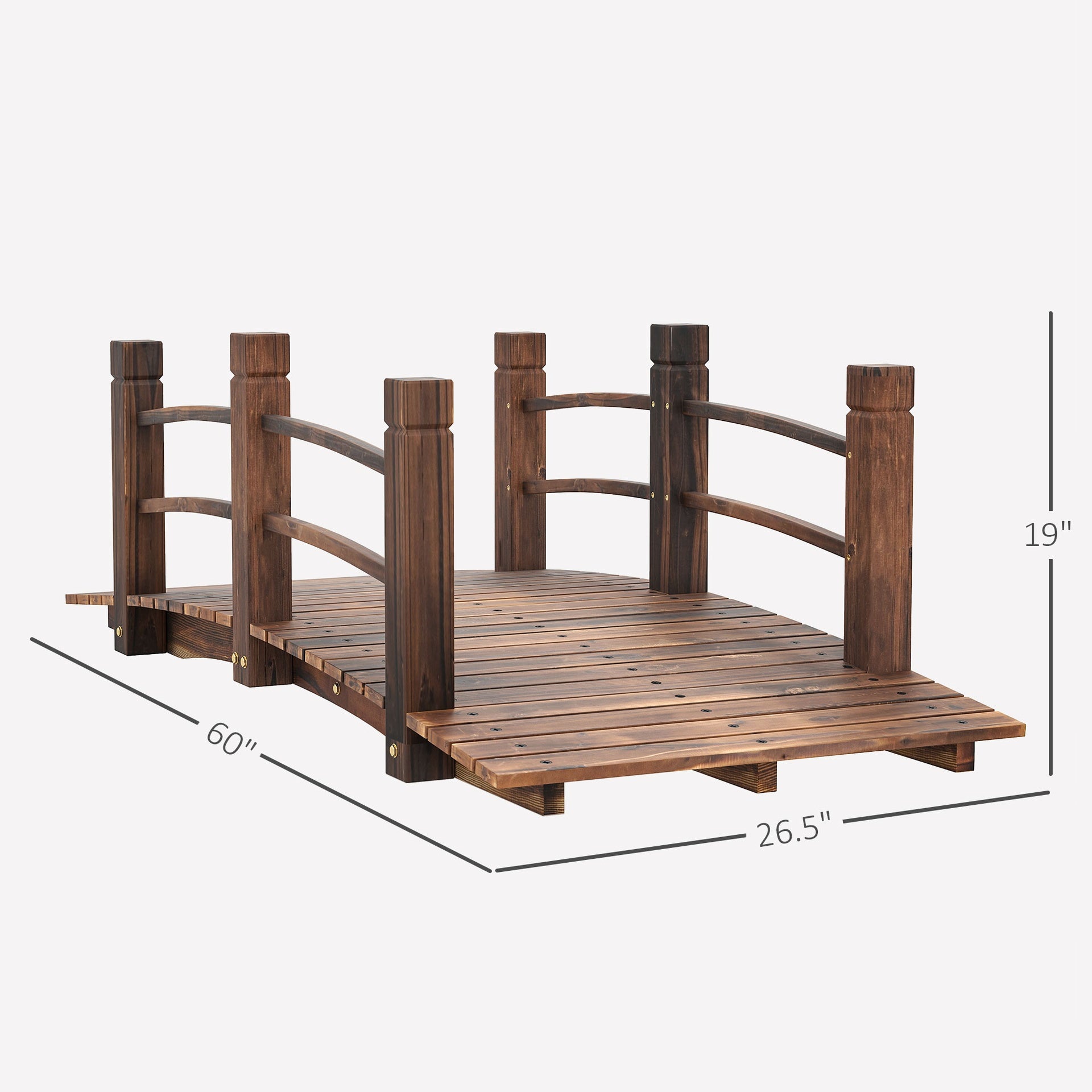 Outsunny Fir Wood Garden Bridge Arc Walkway with Side Railings for Backyards, Gardens, and Streams, Stained Wood, 60" x 26.5" x 19"
