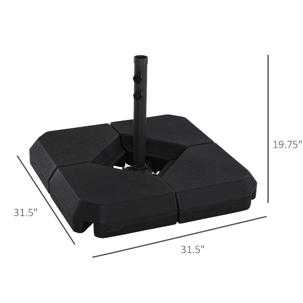 Outsunny Umbrella Stand Fitting 2" Poles and Steel Base with 4 Fillable Plastic Weights, 4 Gal. Capacity Each - Black