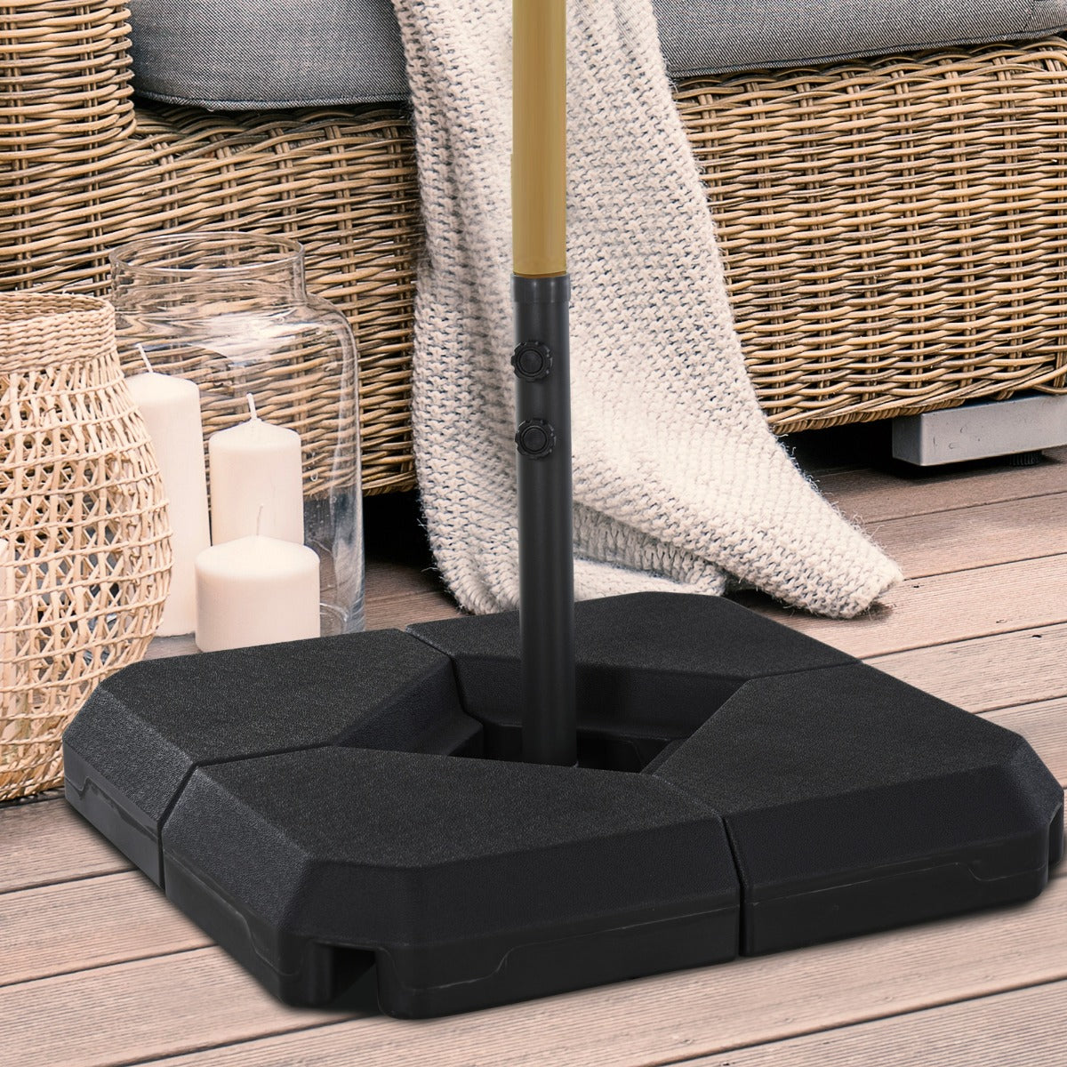 Outsunny Umbrella Stand Fitting 2" Poles and Steel Base with 4 Fillable Plastic Weights, 4 Gal. Capacity Each - Black