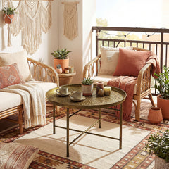 HOMCOM Coffee Table for Living Room, 24" Round Center Table with Hammered Tray Top and Metal Frame for Bedroom, Gold
