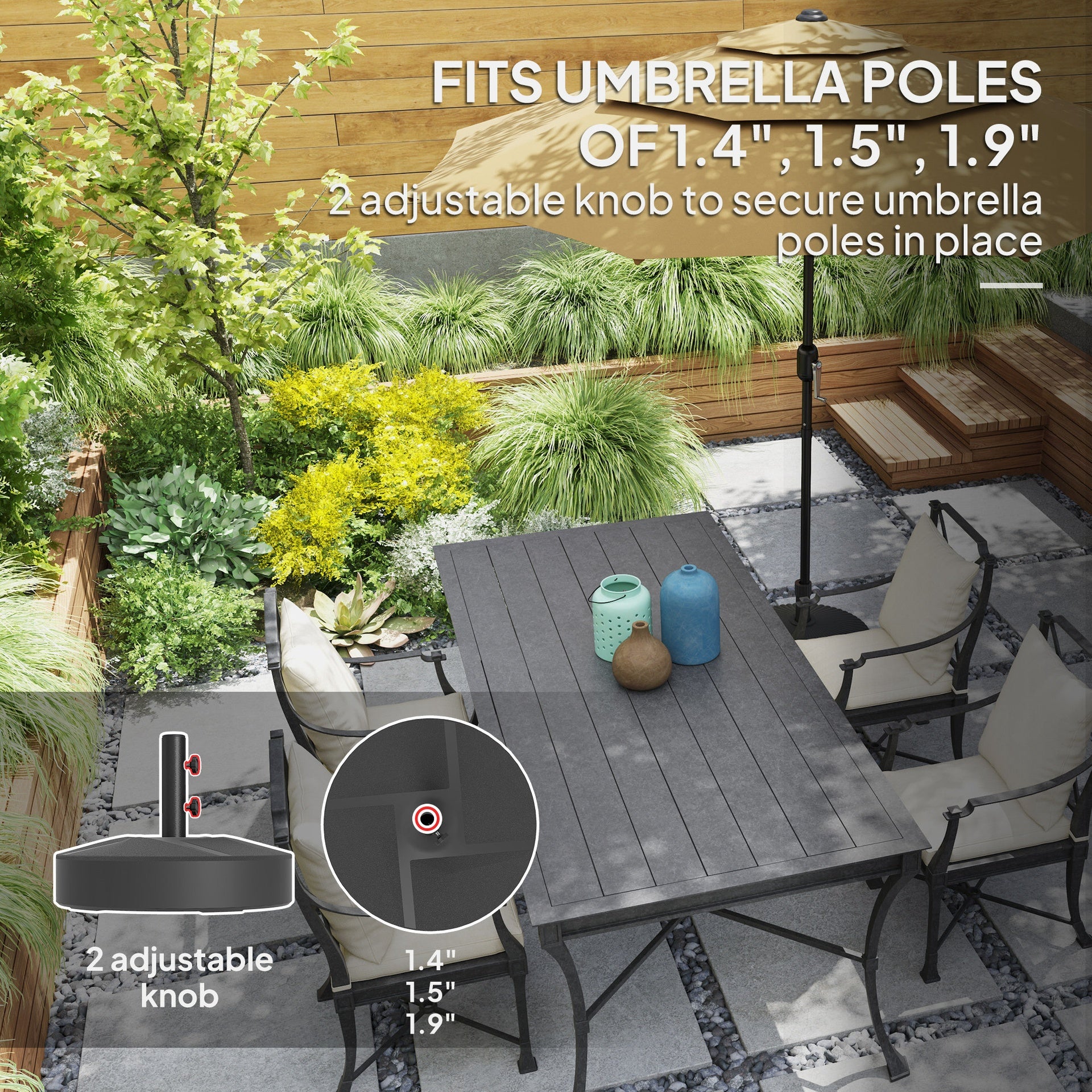 Outsunny Patio Umbrella Base Holder, Heavy Duty Outdoor Umbrella Stand Base, Filled Up to 66lbs with Stand or 55lbs with Water for Garden, Poolside, Black