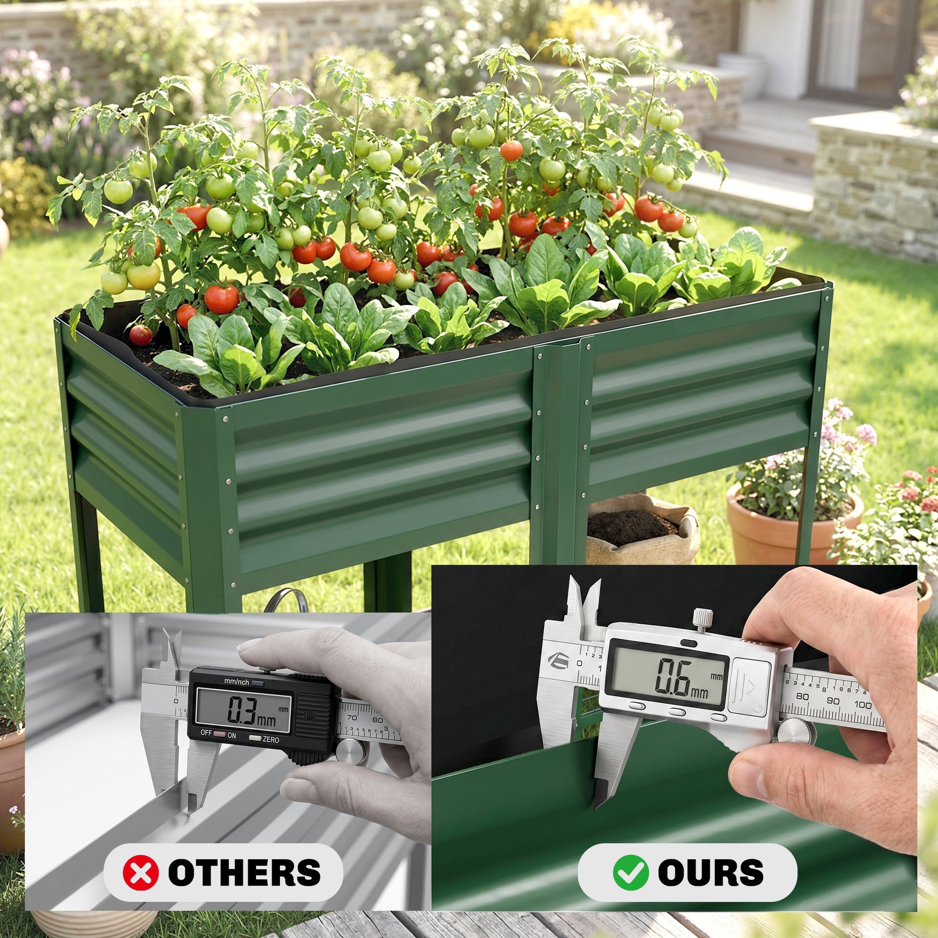 Outsunny Raised Garden Bed Galvanized Steel, Elevated Planter Box with Storage Shelf, Bed Liner, 31.5" High, Green