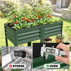 Outsunny Raised Garden Bed Galvanized Steel, Elevated Planter Box with Storage Shelf, Bed Liner, 31.5" High, Green