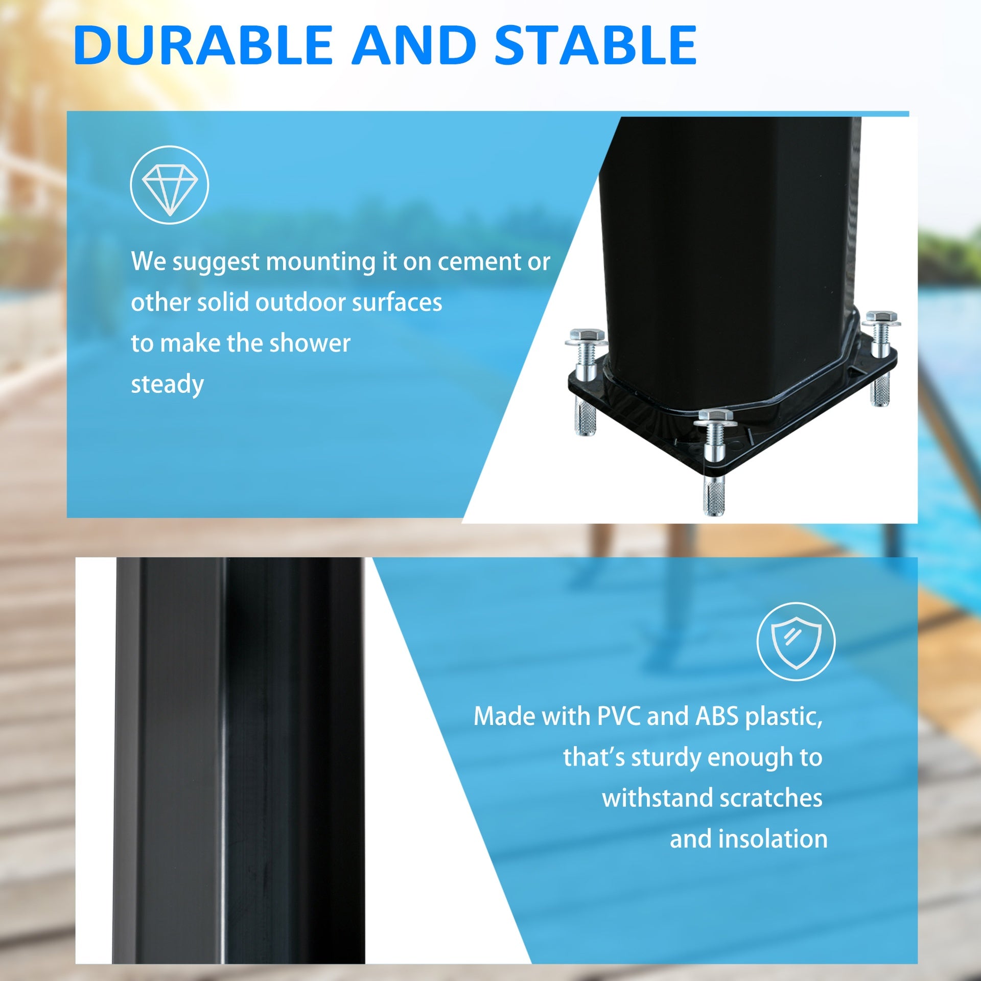 Outsunny 7ft Outdoor Solar Heated Shower with 360 Rotating Shower Head, Foot Shower Faucet, Temperature and Pressure Adjustable, Holds 9.2 Gallons for Backyard Pool