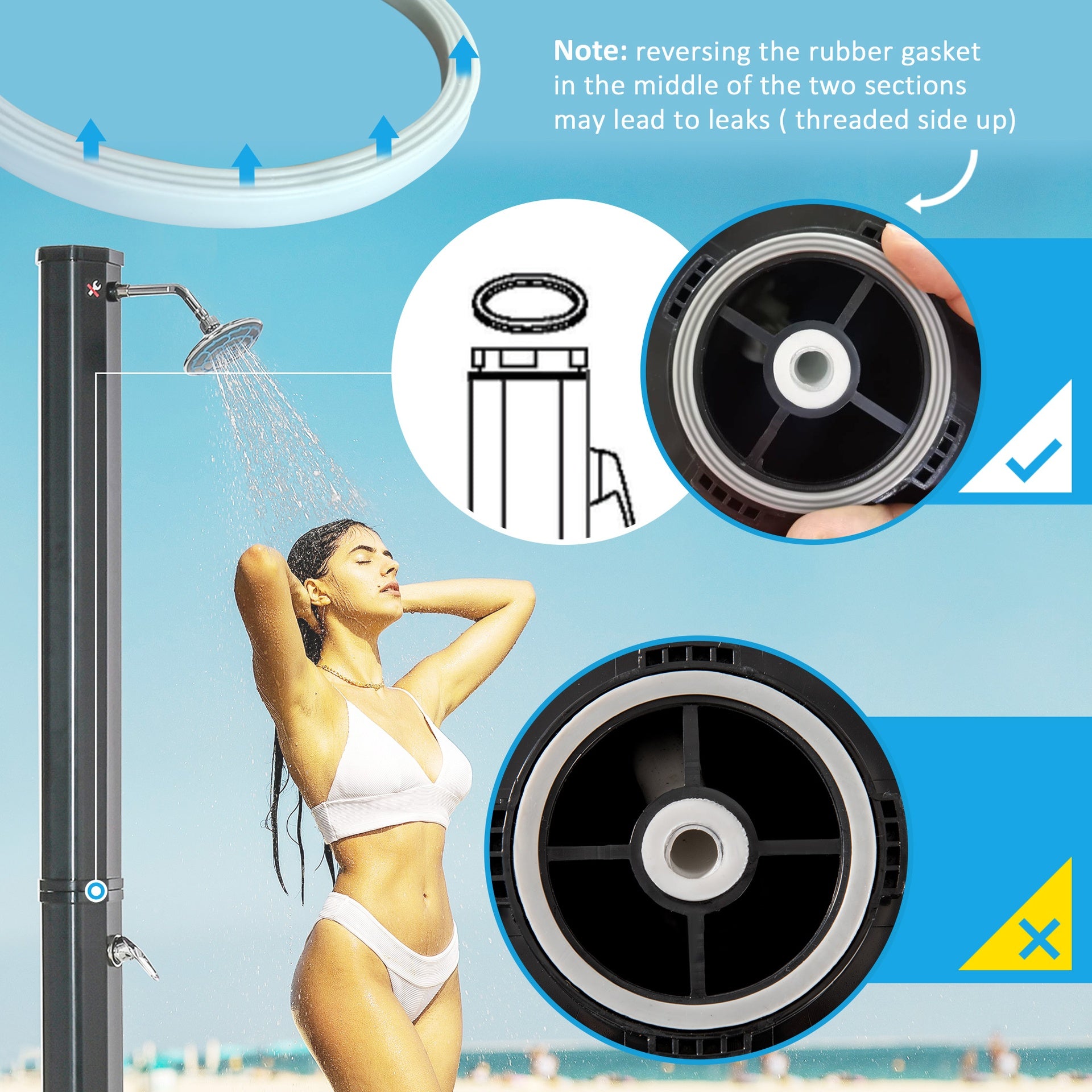 Outsunny 7ft Outdoor Solar Heated Shower with 360 Rotating Shower Head, Foot Shower Faucet, Temperature and Pressure Adjustable, Holds 9.2 Gallons for Backyard Pool