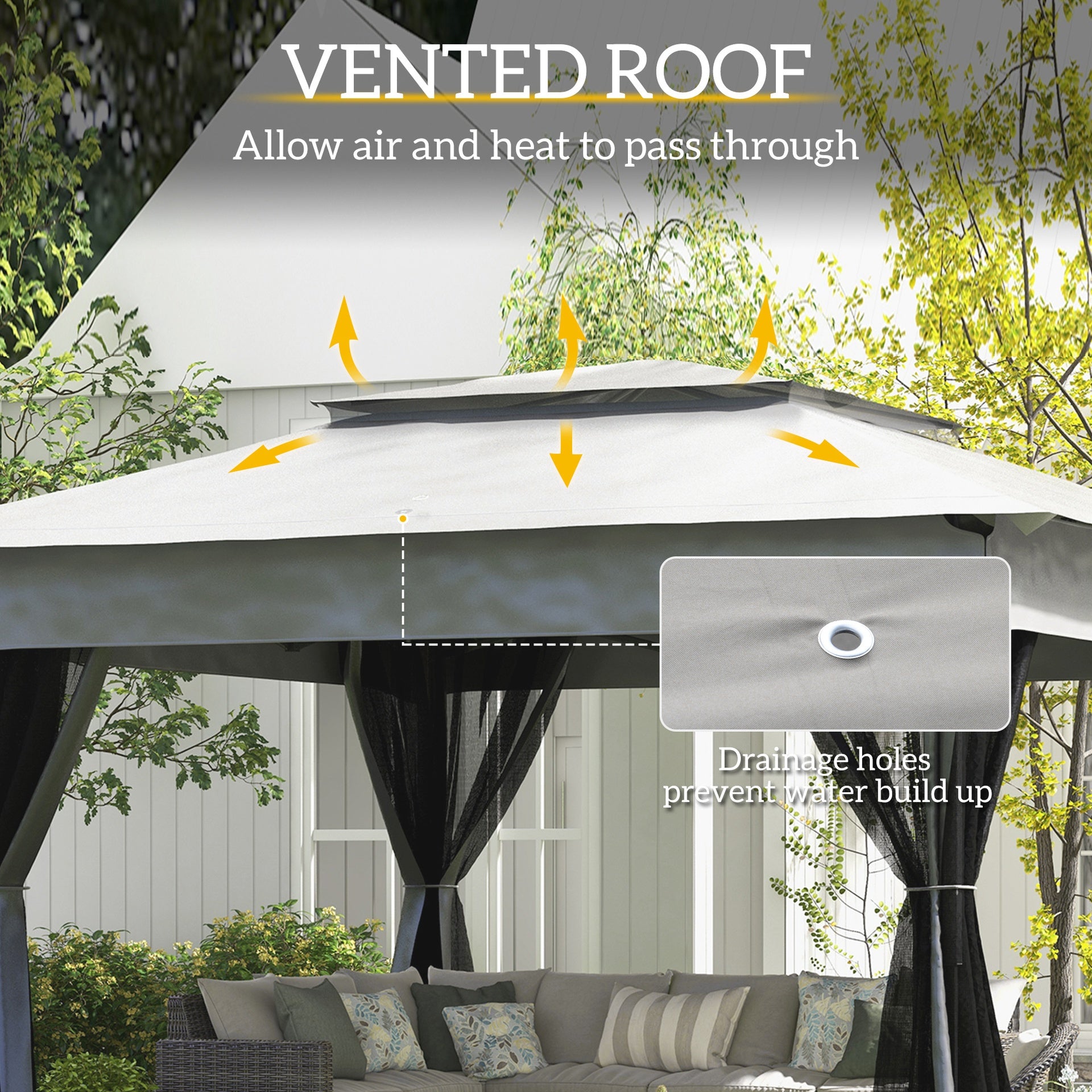 Outsunny 11x11 Canopy Gazebo, Portable Outdoor Patio Shelter with Zipper Mesh Privacy Netting, Carry Bag Included, for Family Use, Light Gray
