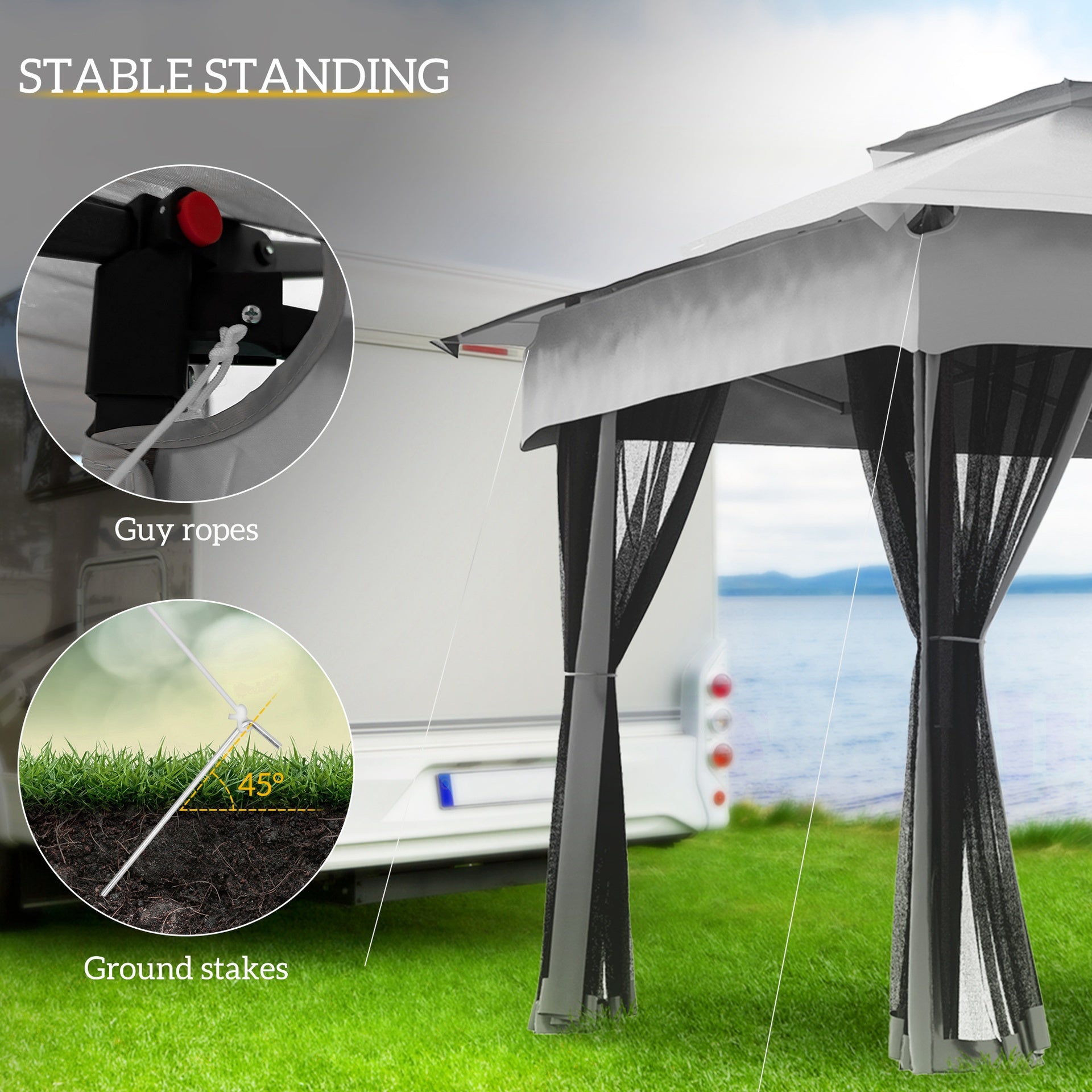 Outsunny 11x11 Canopy Gazebo, Portable Outdoor Patio Shelter with Zipper Mesh Privacy Netting, Carry Bag Included, for Family Use, Light Gray
