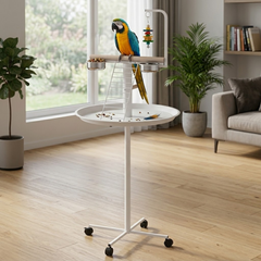 PawHut Bird Stand with Wheels, Perches, Feed Bowls, Round Tray for Parrot