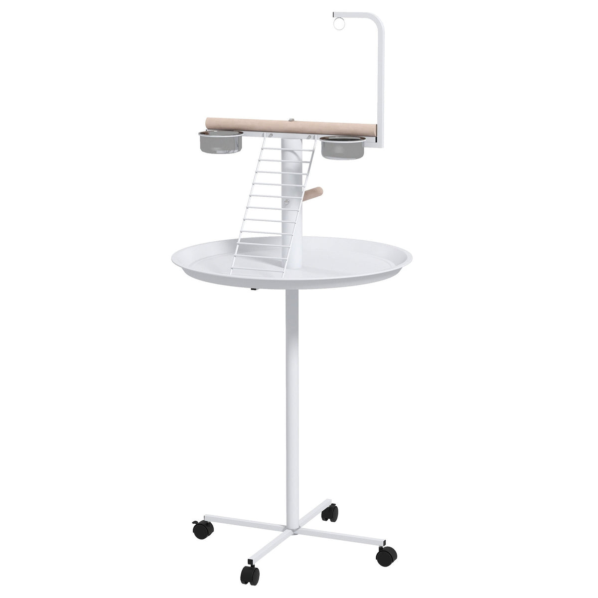 PawHut Bird Stand with Wheels, Perches, Feed Bowls, Round Tray for Parrot