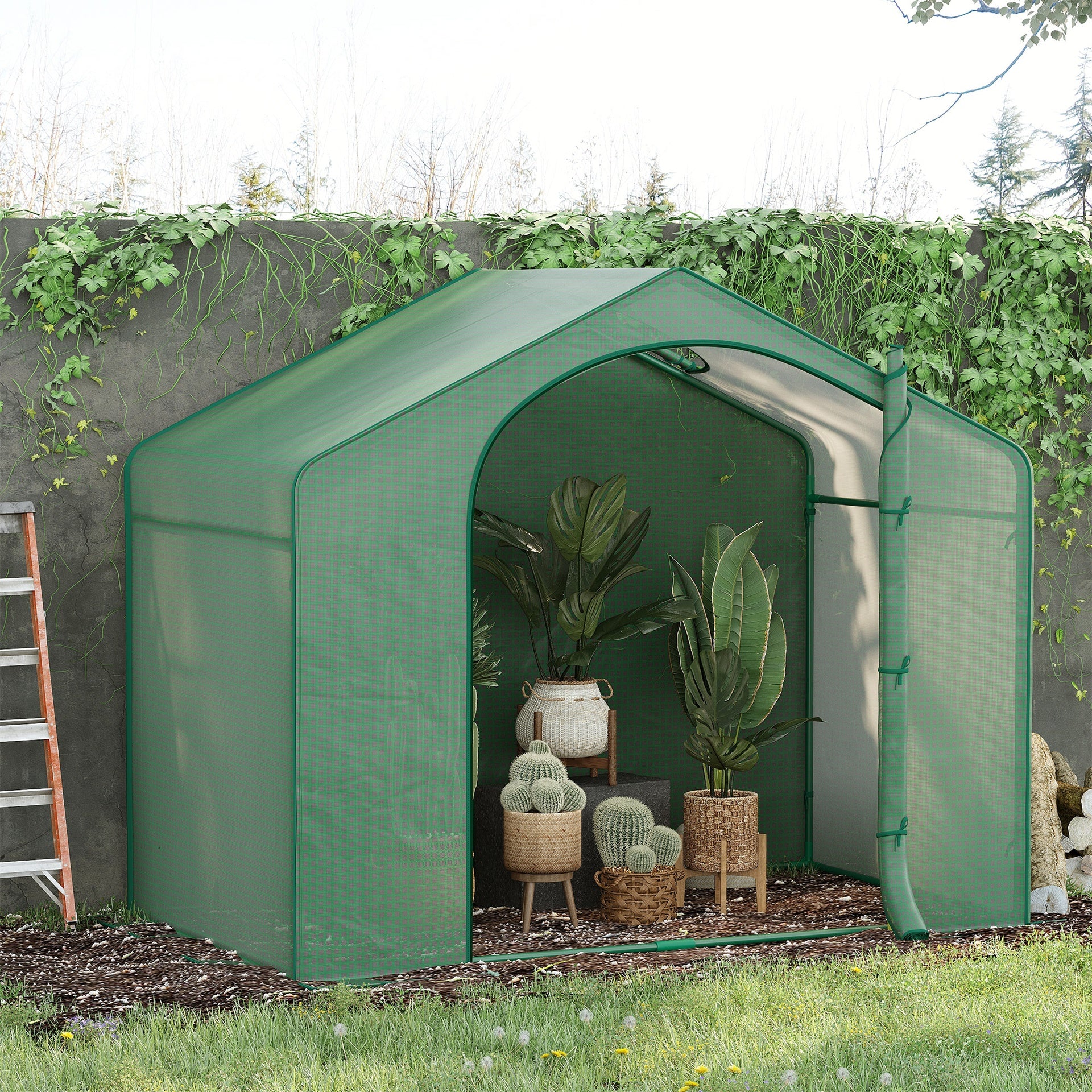 Outsunny 6' x 3' x 5' Portable Walk-in Greenhouse, PE Cover, Steel Frame Garden Hot House, Zipper Door, Top Vent for Flowers, Vegetables, Saplings, Tropical Plants, Green