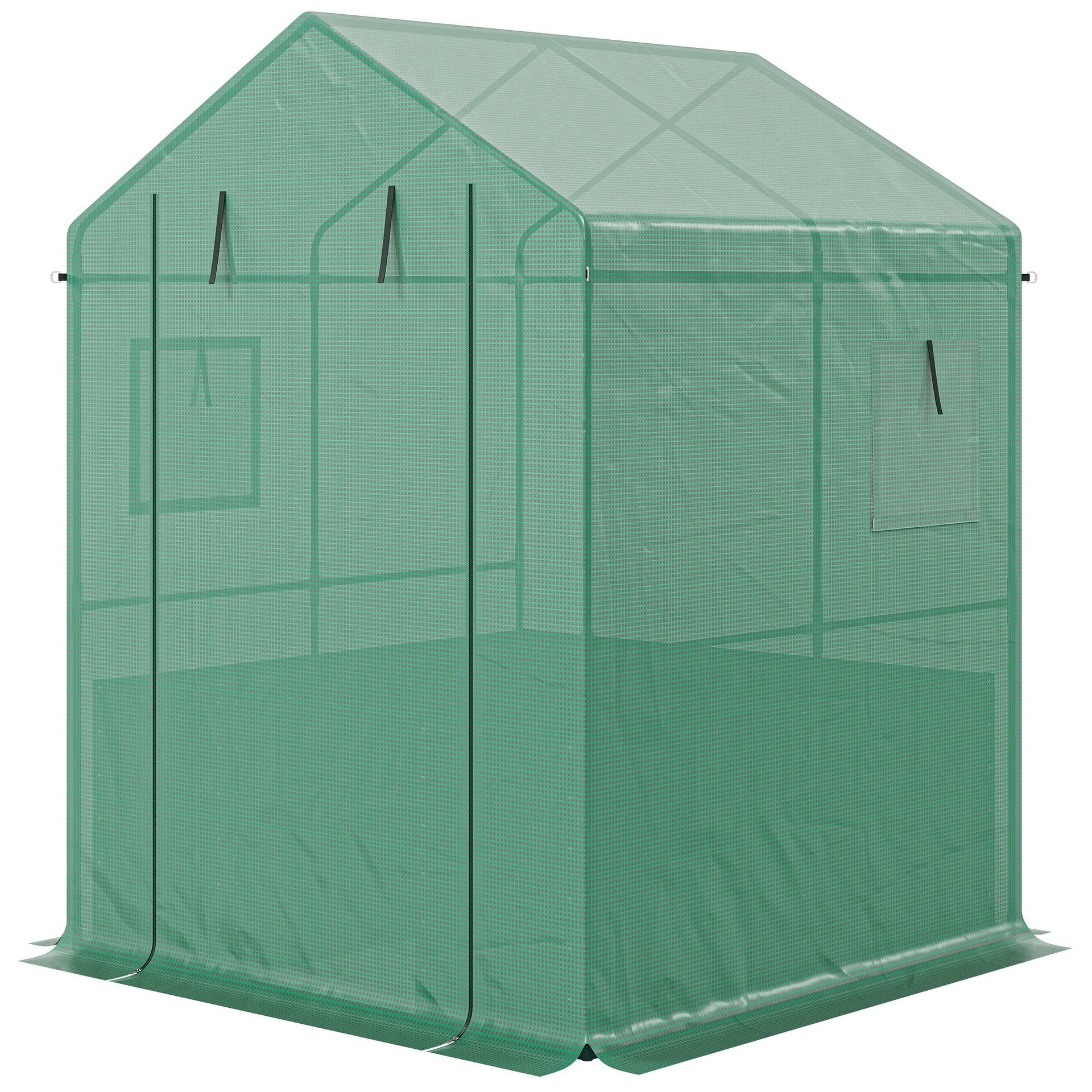 Outsunny Greenhouse with Raised Garden Bed, Galvanized Steel Outdoor Greenhouse with Roll Up Door, 56" x 56" x 75", Dark Gray