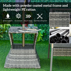 Outsunny Outdoor Side Table with Umbrella Hole, 2 Tier Rattan Wicker End Table with Storage Shelf, All Weather for Patio, Garden, Backyard, Mixed Gray