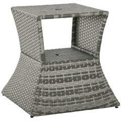 Outsunny Outdoor Side Table with Umbrella Hole, 2 Tier Rattan Wicker End Table with Storage Shelf, All Weather for Patio, Garden, Backyard, Mixed Gray