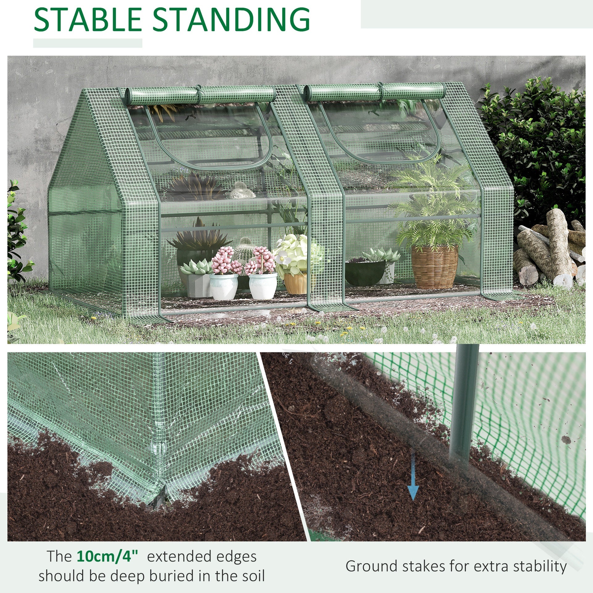 Outsunny 6' x 3' x 3' Portable Greenhouse, Garden Hot House with Two PE/PVC Covers and 2 Roll Up Windows, Green