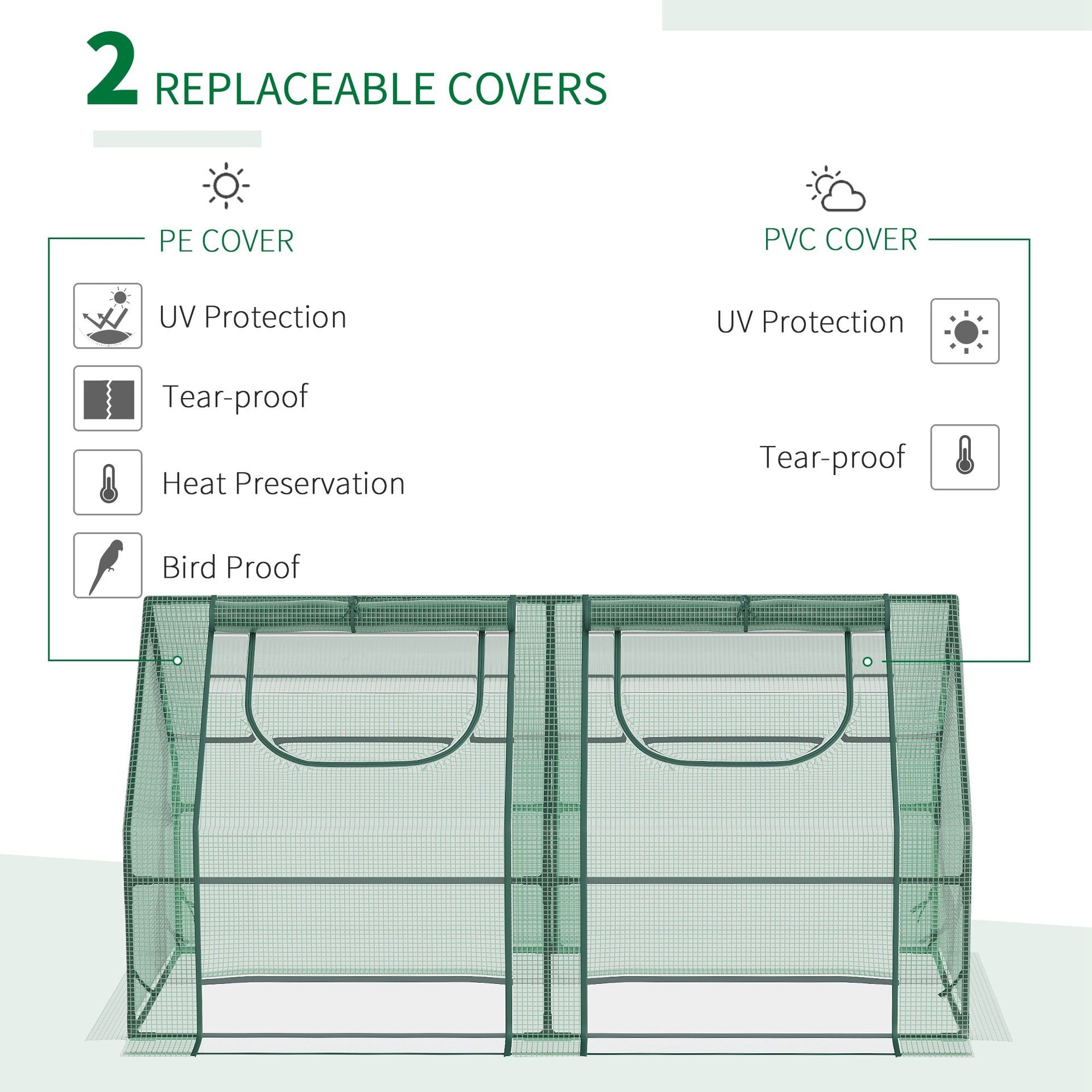 Outsunny 6' x 3' x 3' Portable Greenhouse, Garden Hot House with Two PE/PVC Covers and 2 Roll Up Windows, Green