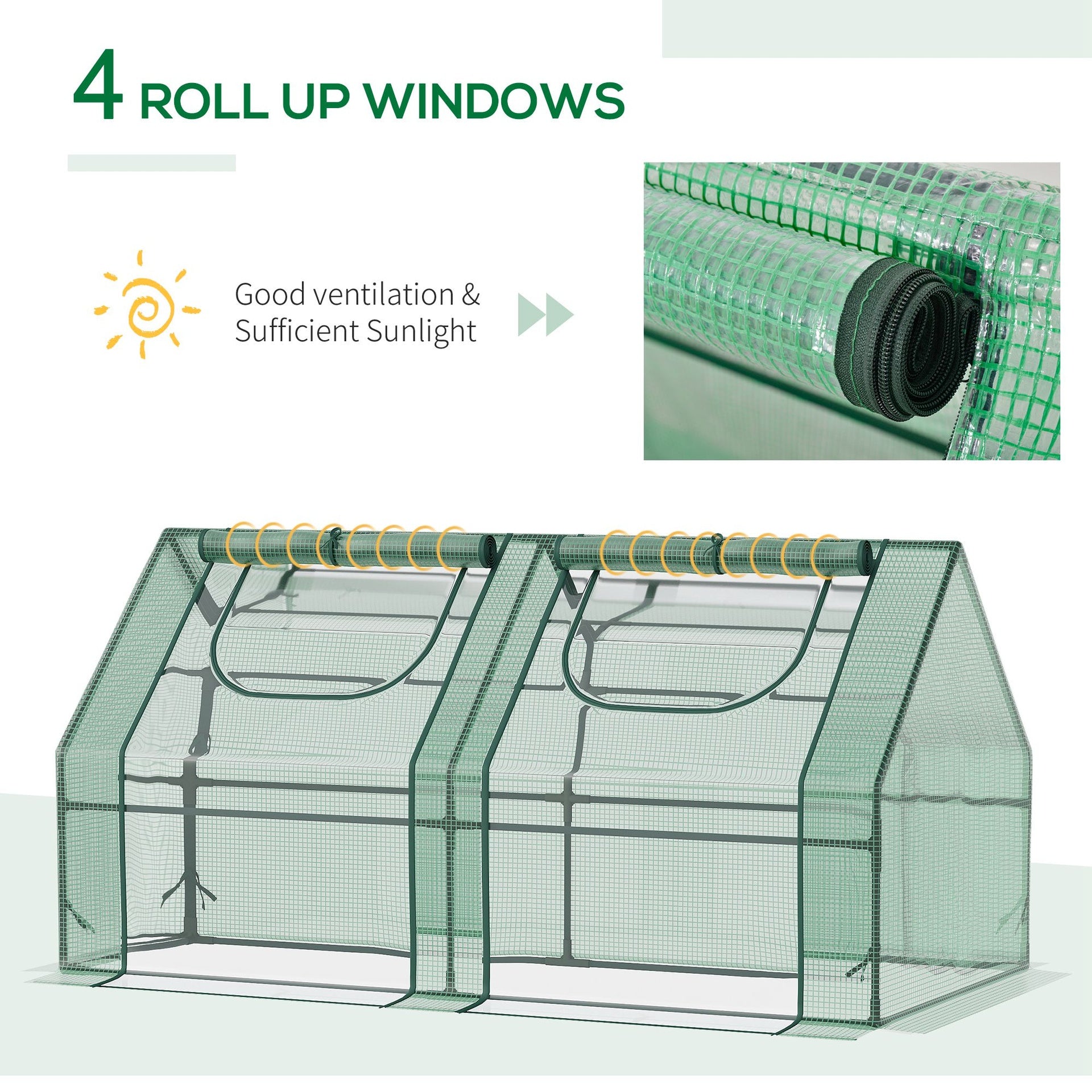Outsunny 6' x 3' x 3' Portable Greenhouse, Garden Hot House with Two PE/PVC Covers and 2 Roll Up Windows, Green
