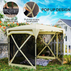 Outsunny 11 x 11ft Pop Up Gazebo Screen Tent with Removable Roof Cover, Roll-up Wind Panels for Camping, Backyard, Beige