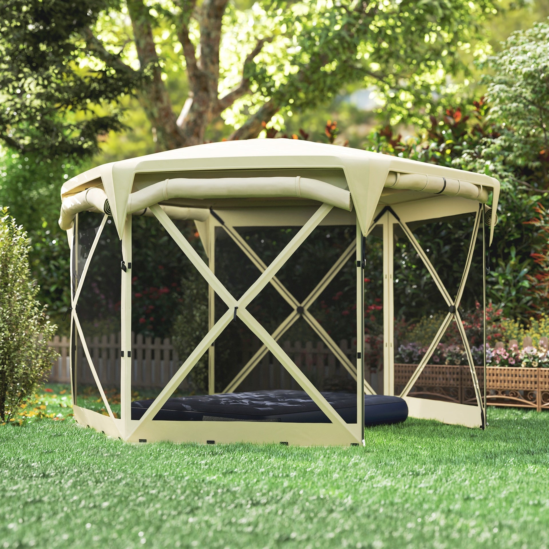 Outsunny 11 x 11ft Pop Up Gazebo Screen Tent with Removable Roof Cover, Roll-up Wind Panels for Camping, Backyard, Beige