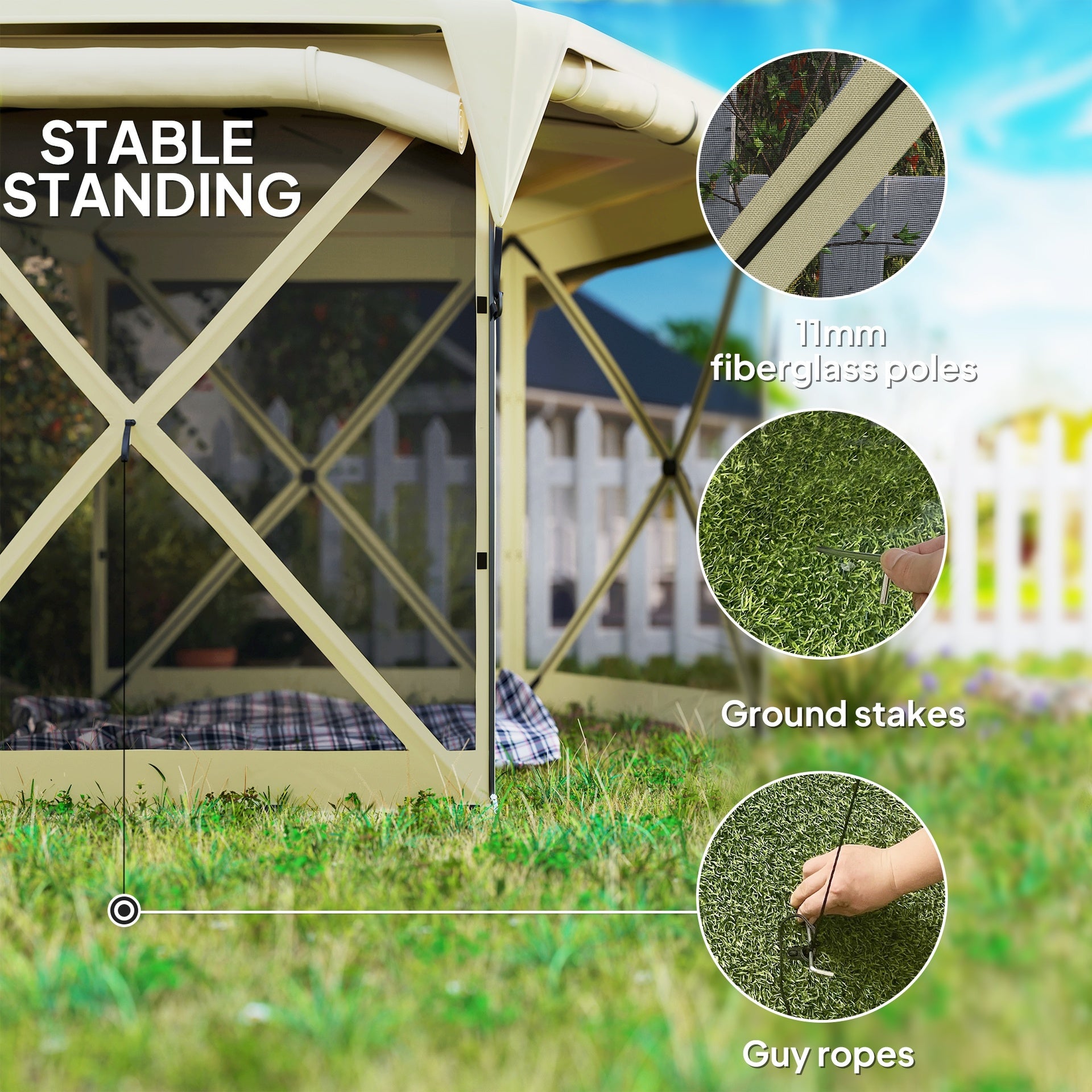 Outsunny 11 x 11ft Pop Up Gazebo Screen Tent with Removable Roof Cover, Roll-up Wind Panels for Camping, Backyard, Beige