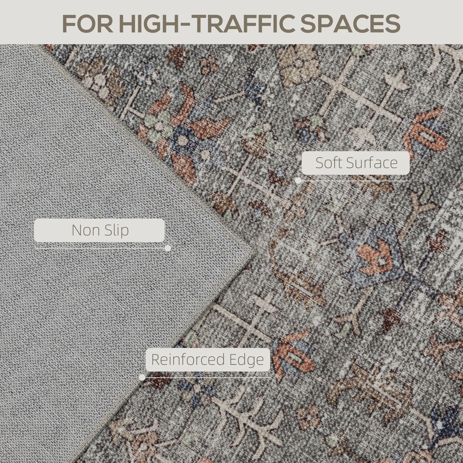 HOMCOM Machine Washable Area Rug 4x6, Non-Slip Traditional Floor Cover Foldable Carpet for Living Room, Dark Mixed-Brown