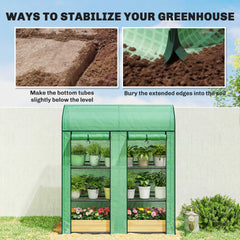 Outsunny 3 Tier Mini Greenhouse, Small Portable Greenhouse with 2 Roll-up Doors, 56.3" x 18.1" x 65", Green