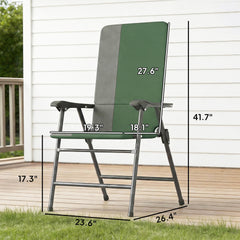 Outsunny Folding Patio Chairs Set of 2, Padded High Back Lawn Camping Chairs with Armrests, 600D Oxford Fabric, Dark Green