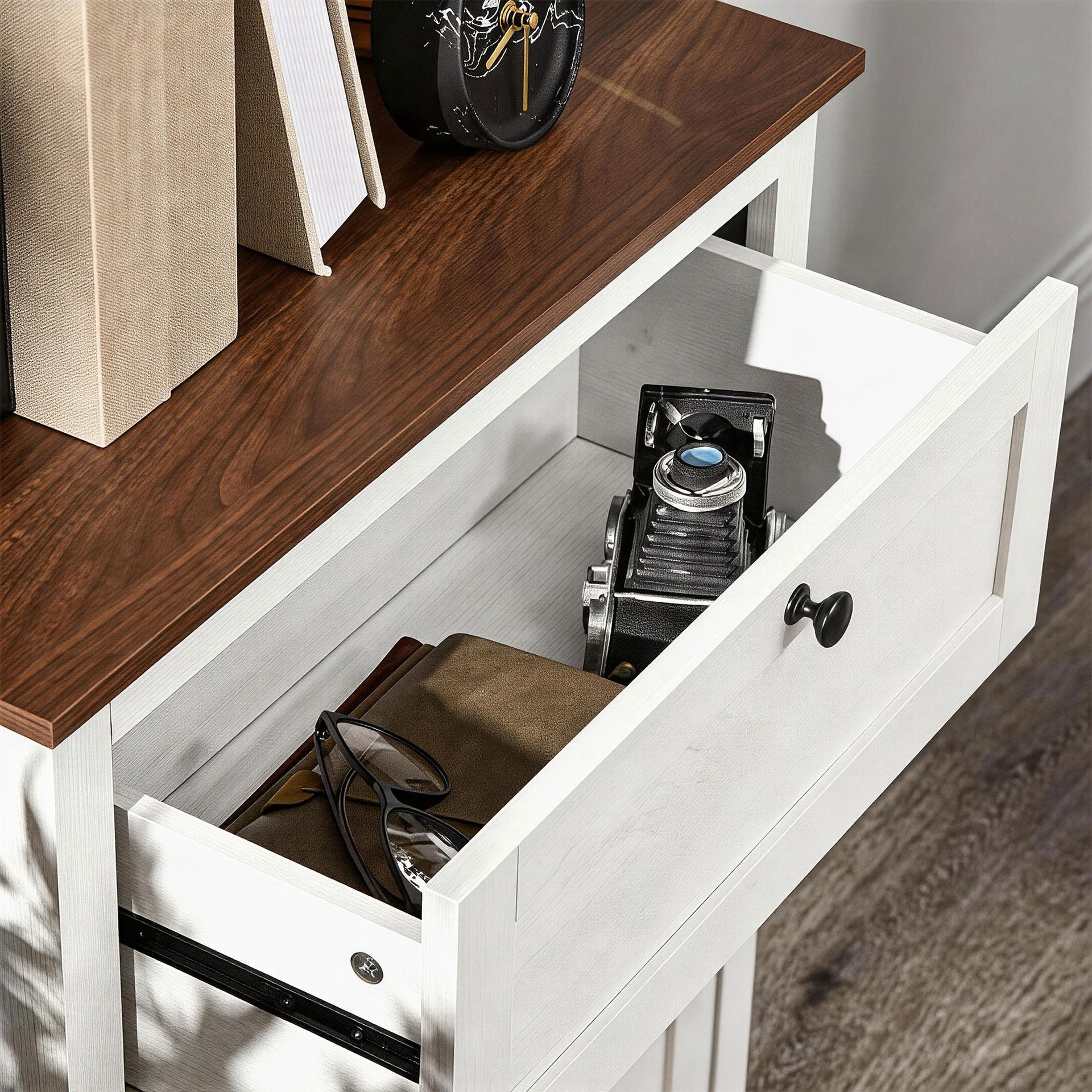 HOMCOM Farmhouse Sideboard Storage Cabinet with Doors and Drawer for Kitchen, Living room, 23.5"x11.75"x34.5", White