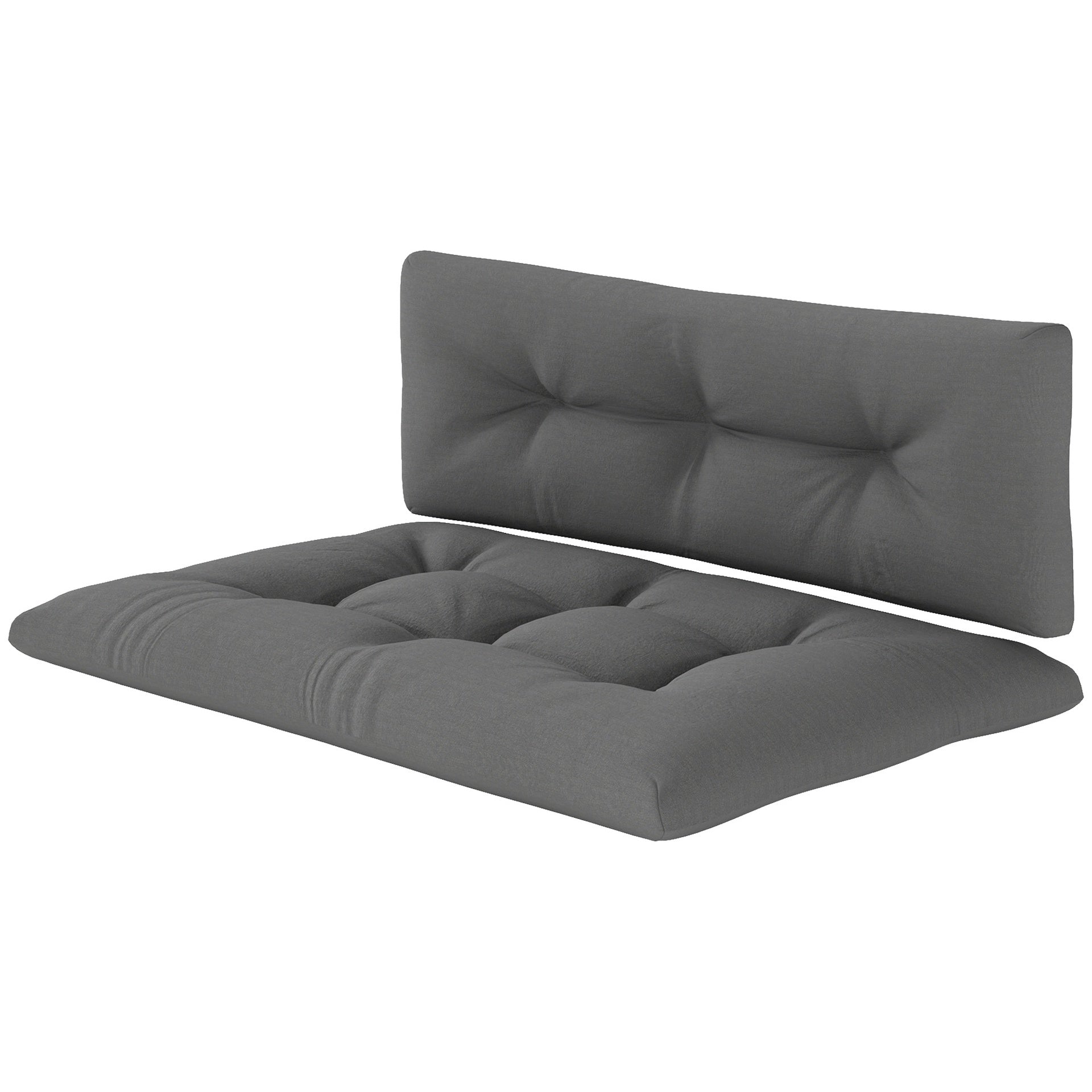Outsunny 2 Seater Pallet Cushions Outdoor 3.9" Thick Replacement Cushions - Tufted Design for Garden, Patio, Dark Gray