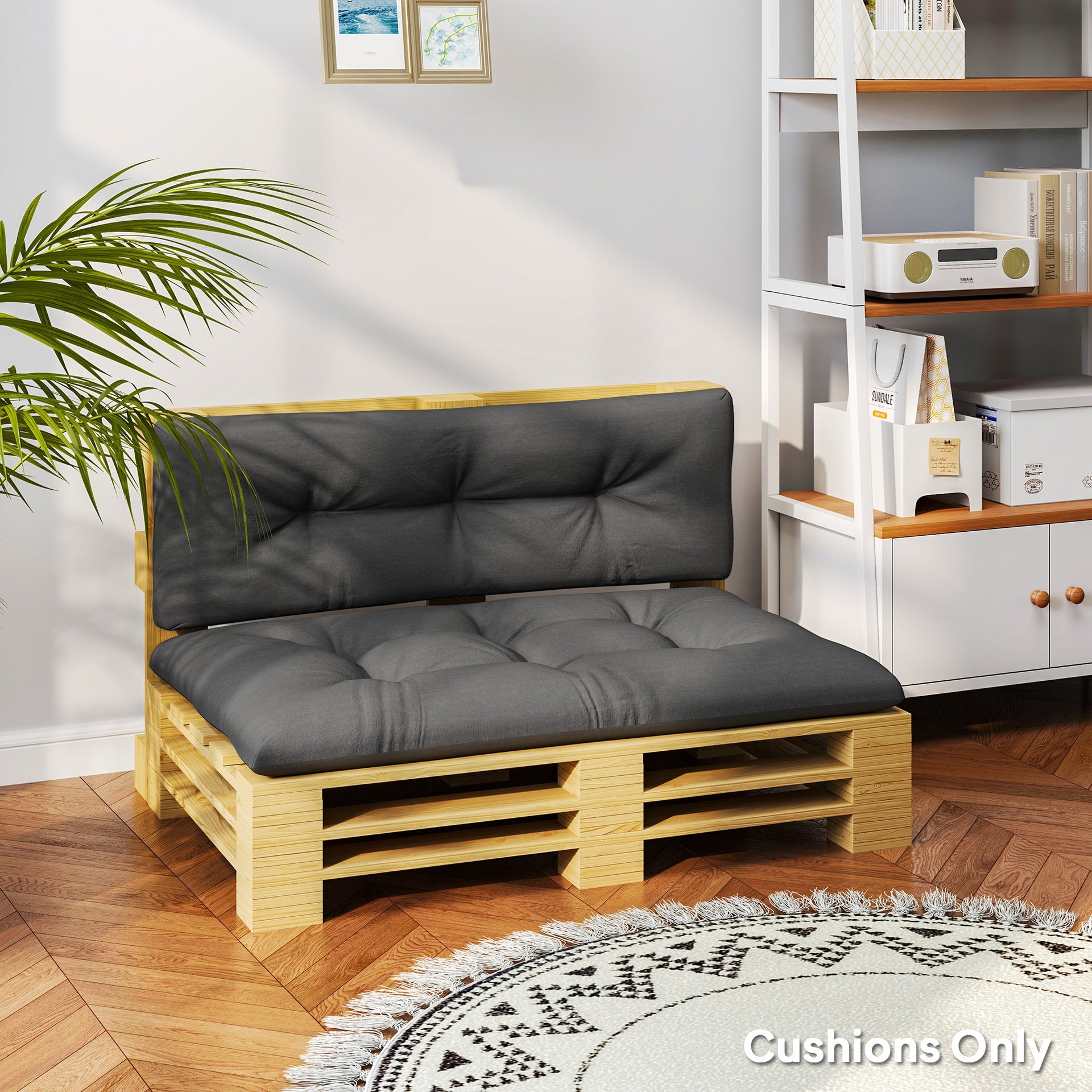 Outsunny 2 Seater Pallet Cushions Outdoor 3.9" Thick Replacement Cushions - Tufted Design for Garden, Patio, Dark Gray