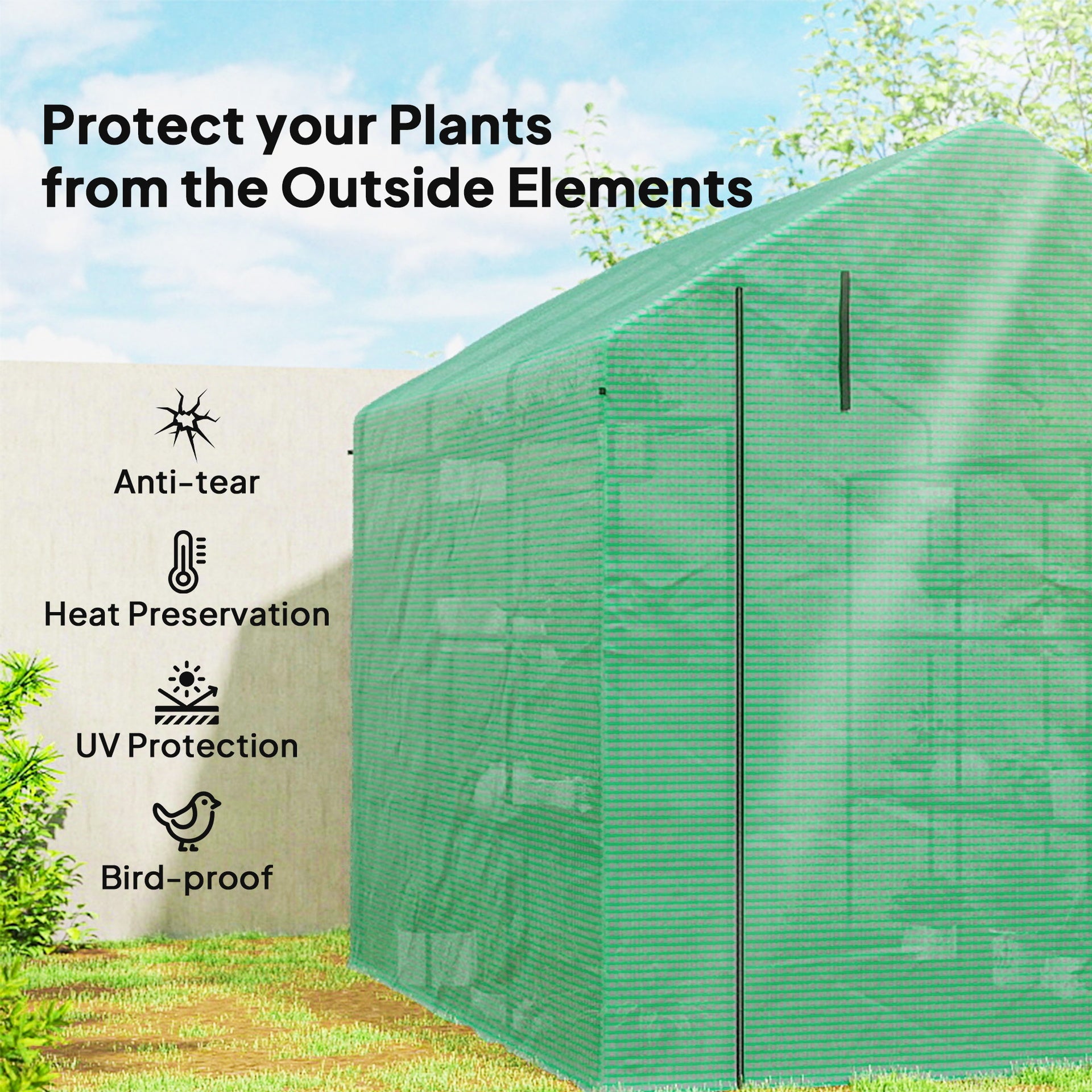 Outsunny Outdoor Walk-in Greenhouse with Roll-up Zipper Door, 18 Shelves, PE Cover, 95.25" x 70.75" x 82.75", Green