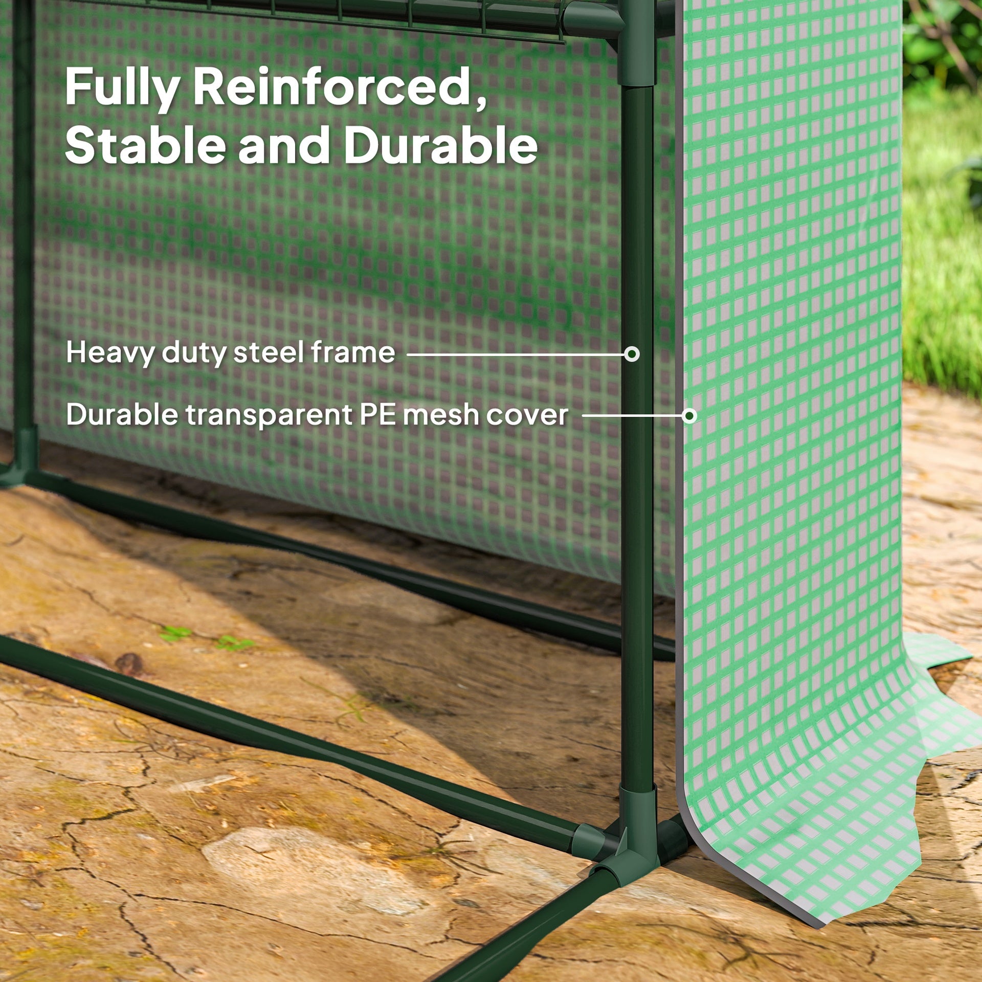 Outsunny Outdoor Walk-in Greenhouse with Roll-up Zipper Door, 18 Shelves, PE Cover, 95.25" x 70.75" x 82.75", Green