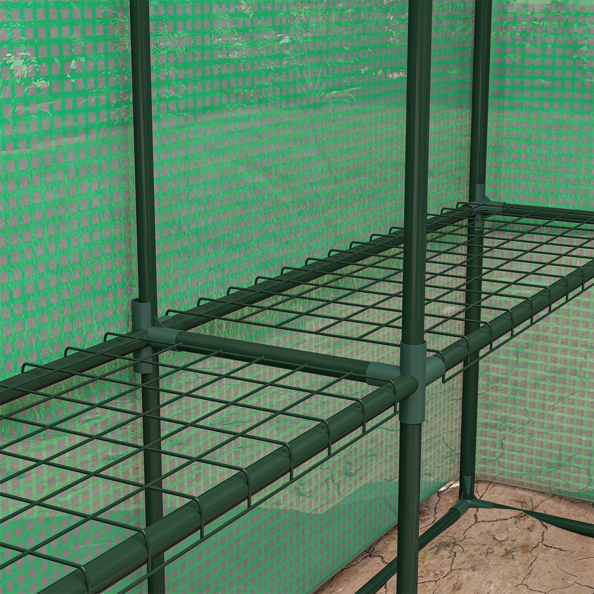 Outsunny Outdoor Walk-in Greenhouse with Roll-up Zipper Door, 18 Shelves, PE Cover, 95.25" x 70.75" x 82.75", Green