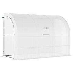 Outsunny 10' x 5' x 7' Outdoor Walk-In Greenhouse, Plant Nursery with Zippered Doors, PE Cover and 3 Wire Shelves, White