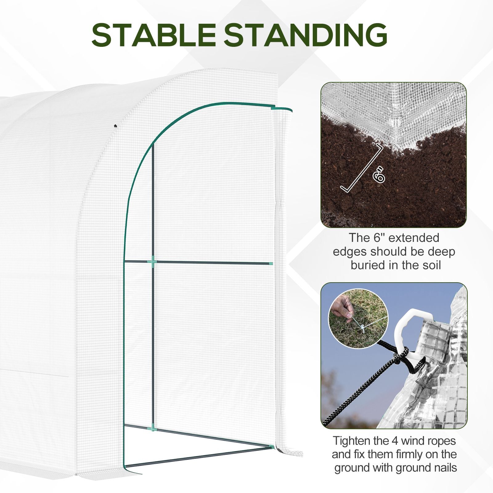 Outsunny 10' x 5' x 7' Outdoor Walk-In Greenhouse, Plant Nursery with Zippered Doors, PE Cover and 3 Wire Shelves, White