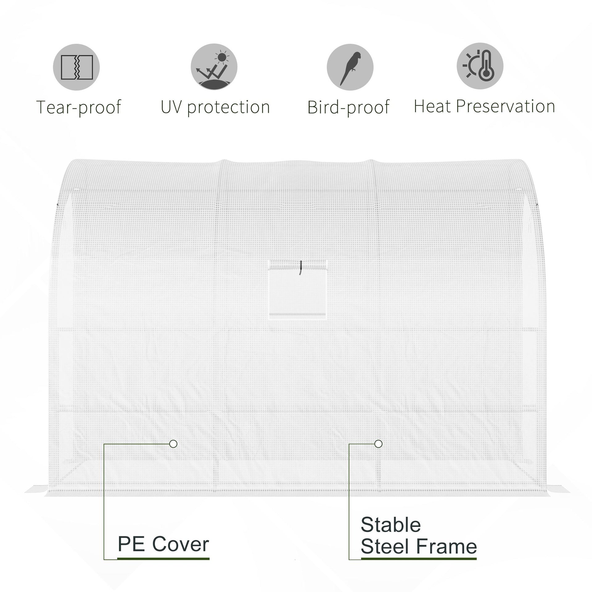 Outsunny 10' x 5' x 7' Outdoor Walk-In Greenhouse, Plant Nursery with Zippered Doors, PE Cover and 3 Wire Shelves, White