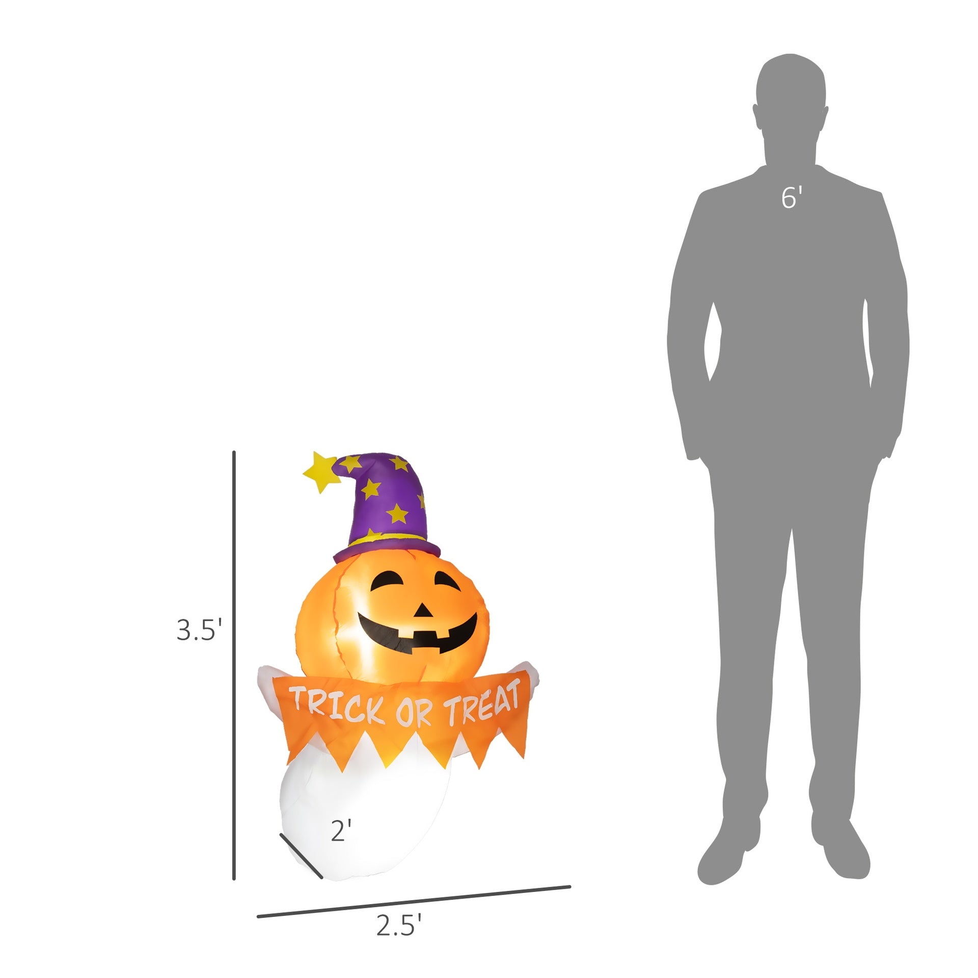 Outsunny 3.4ft Inflatable Halloween Window Sticker Ghost with Orange Face, Blow Up LED  Display for Garden Indoor Outdoor
