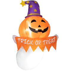 Outsunny 3.4ft Inflatable Halloween Window Sticker Ghost with Orange Face, Blow Up LED  Display for Garden Indoor Outdoor