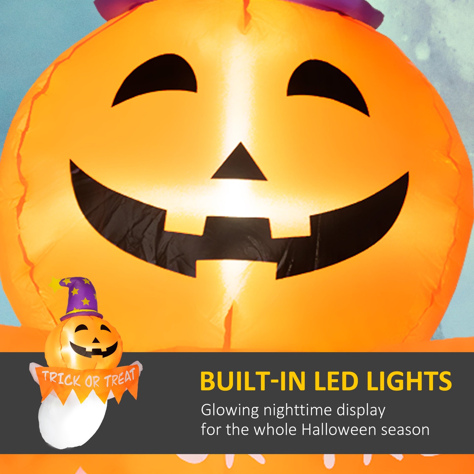 Outsunny 3.4ft Inflatable Halloween Window Sticker Ghost with Orange Face, Blow Up LED  Display for Garden Indoor Outdoor