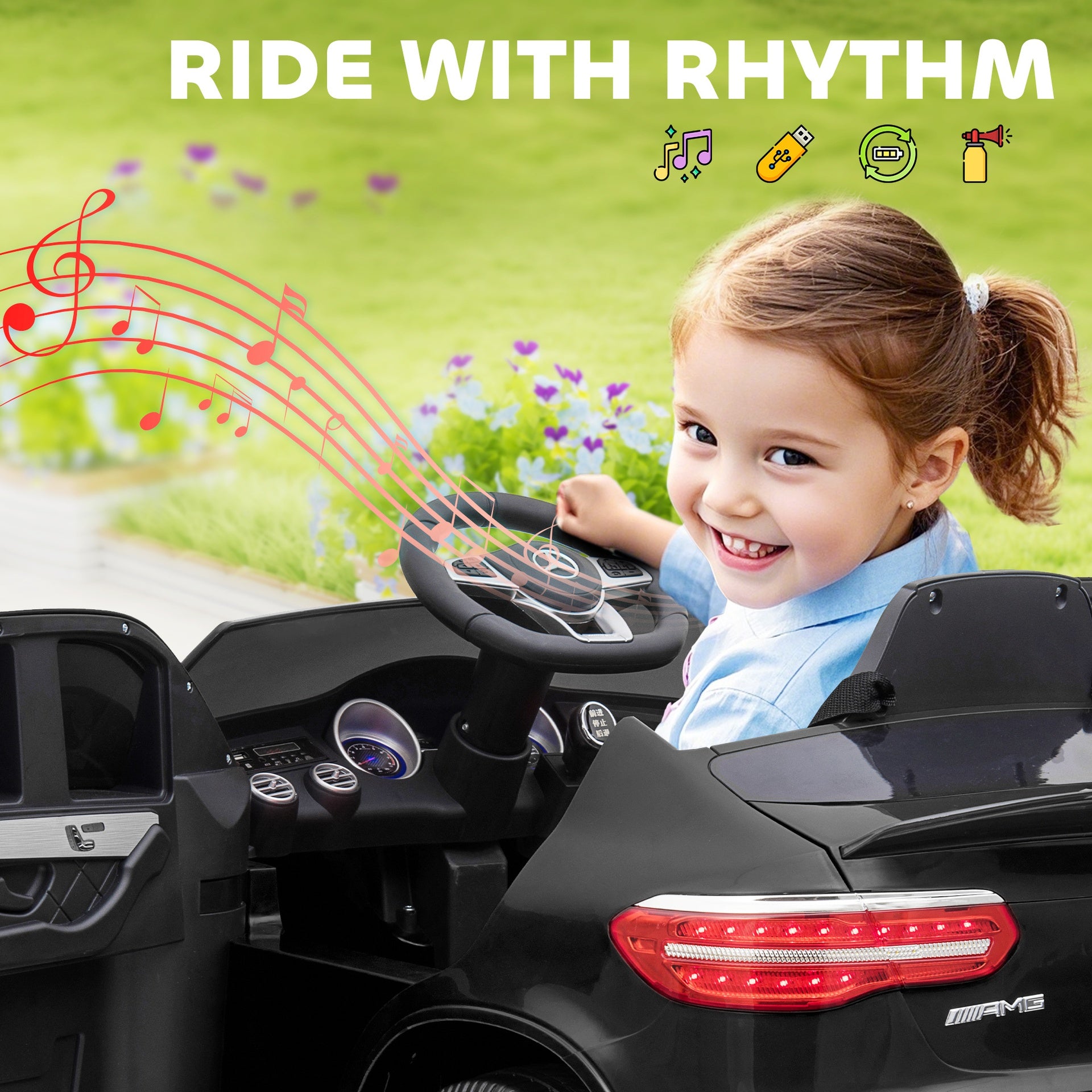 Aosom Toddler Ride On Car (Mercedes Benz AMG GLC63S Coupe) Electric Kids Ride On Car with 2 Speed, MP3 Player, Light, Horn, Songs, Suspension - Fun for Toddlers and Kids - Black